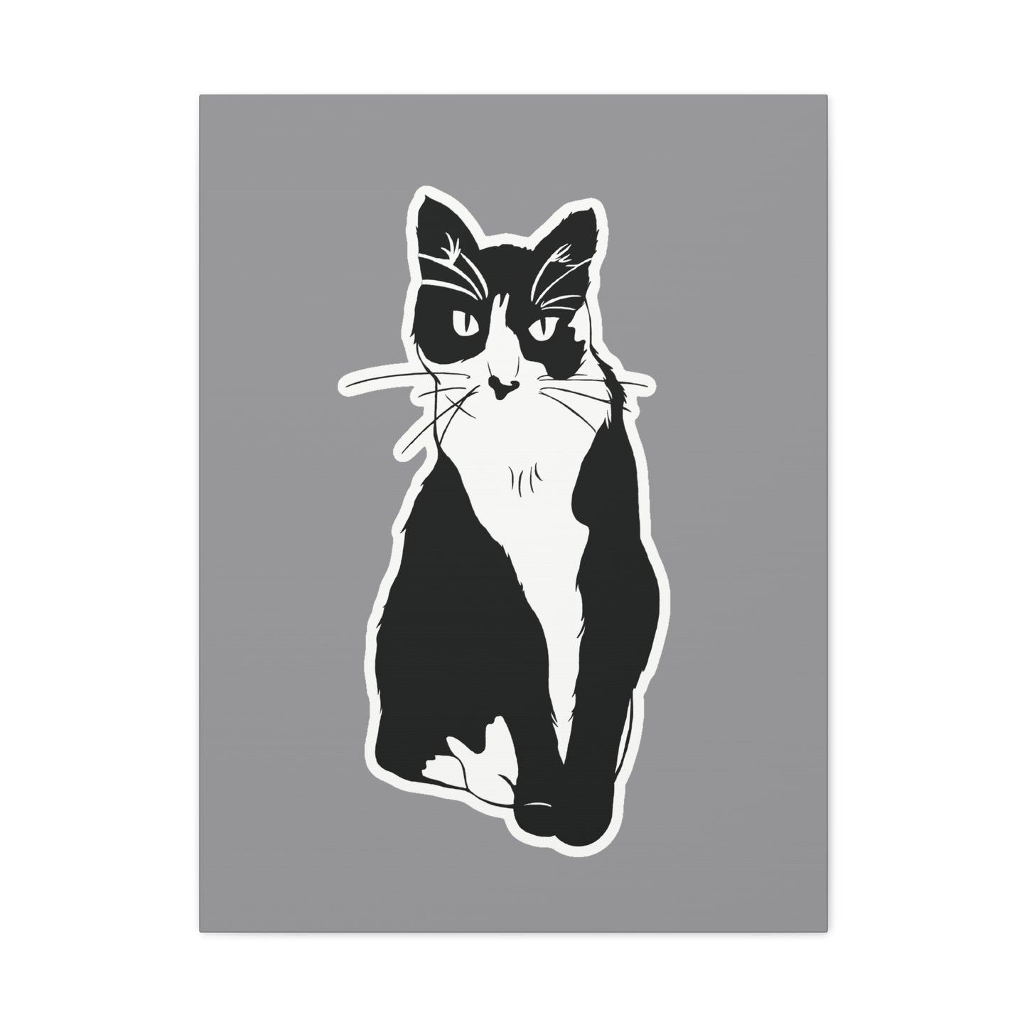 Cat Canvas Print on Grey (Sticker Style Cat) - Cat Drawing Wall Art