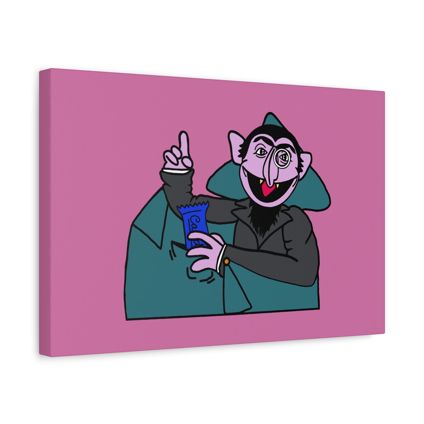 The Count Stealing Candy Canvas Print Light Pink - Sesame Street The Count Parody Art