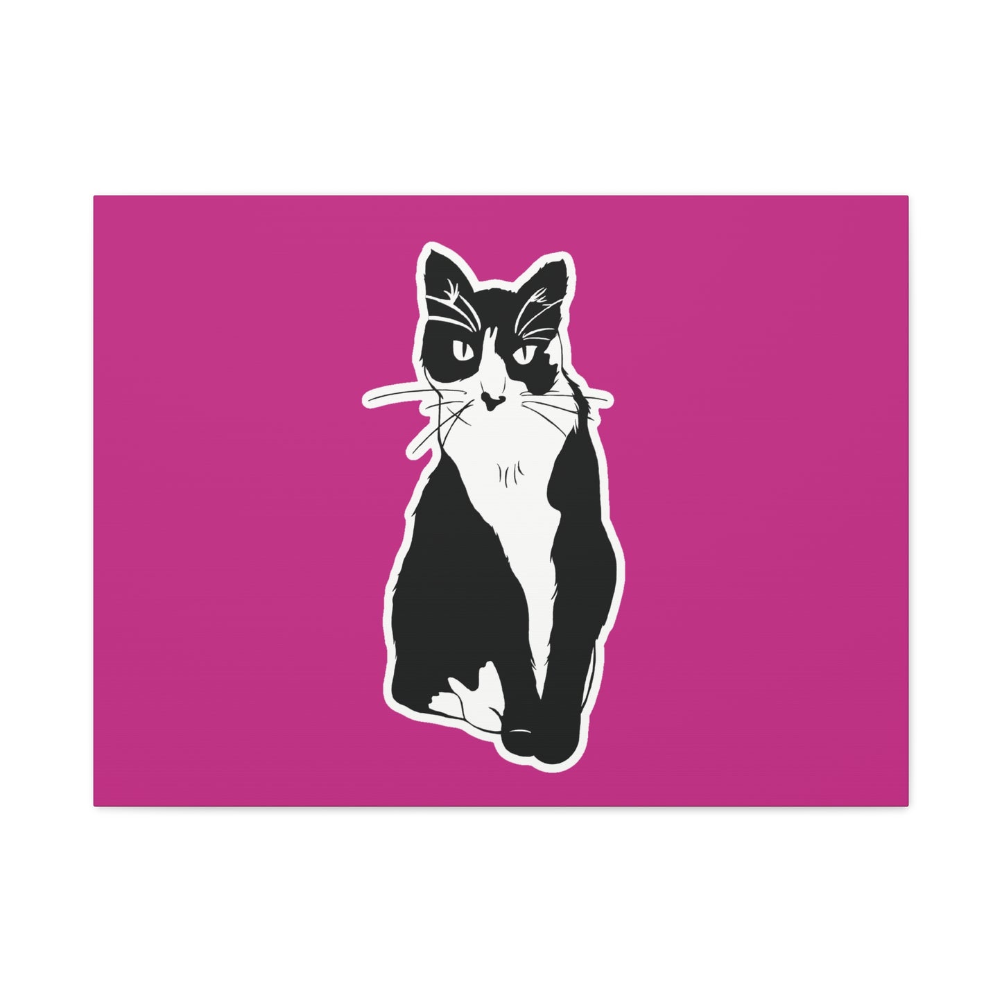 Cat Canvas on Pink (Sticker Style Cat) - Cat Drawing Art