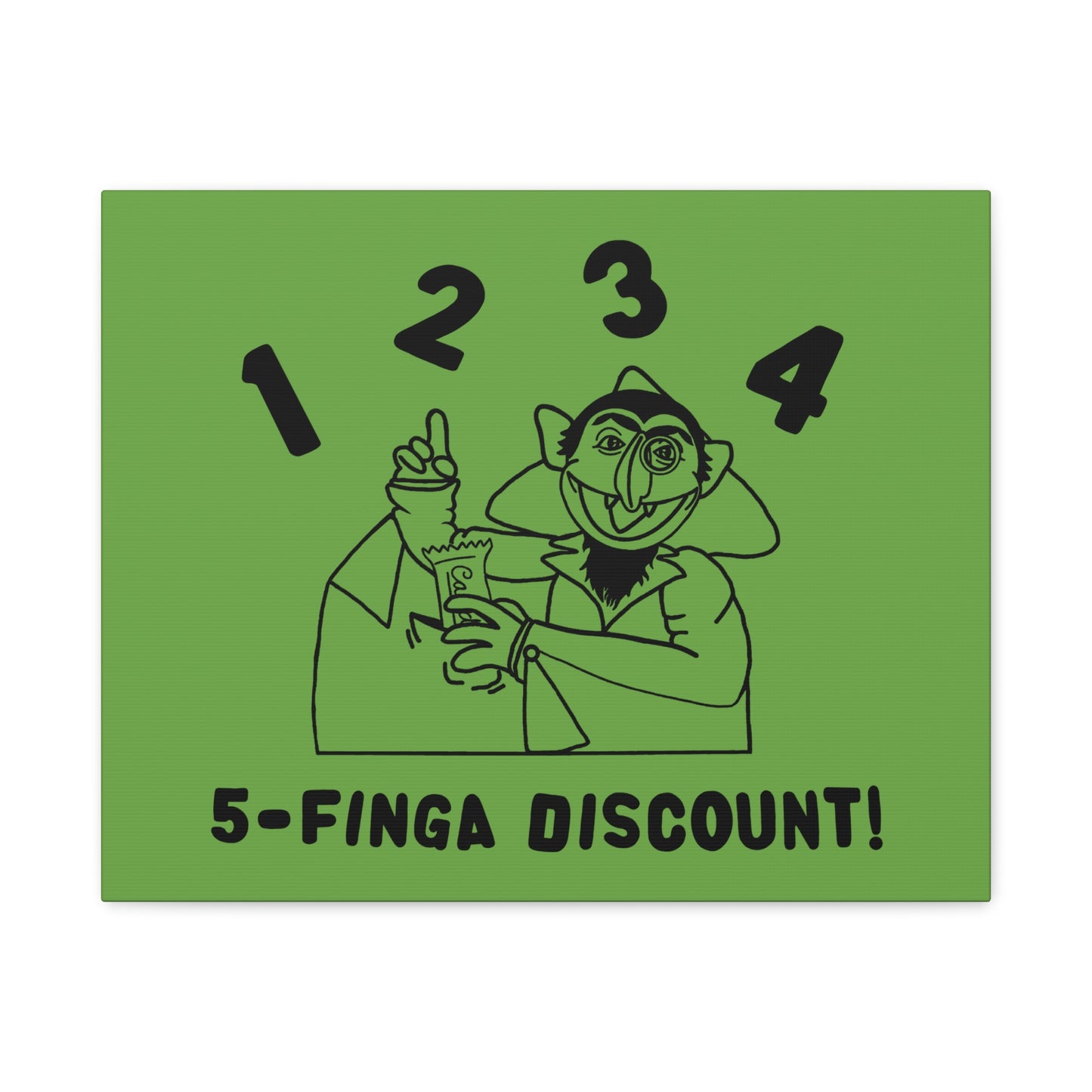 Five Finger Discount Outline Canvas Print Green - Sesame Street The Count Parody Art Print