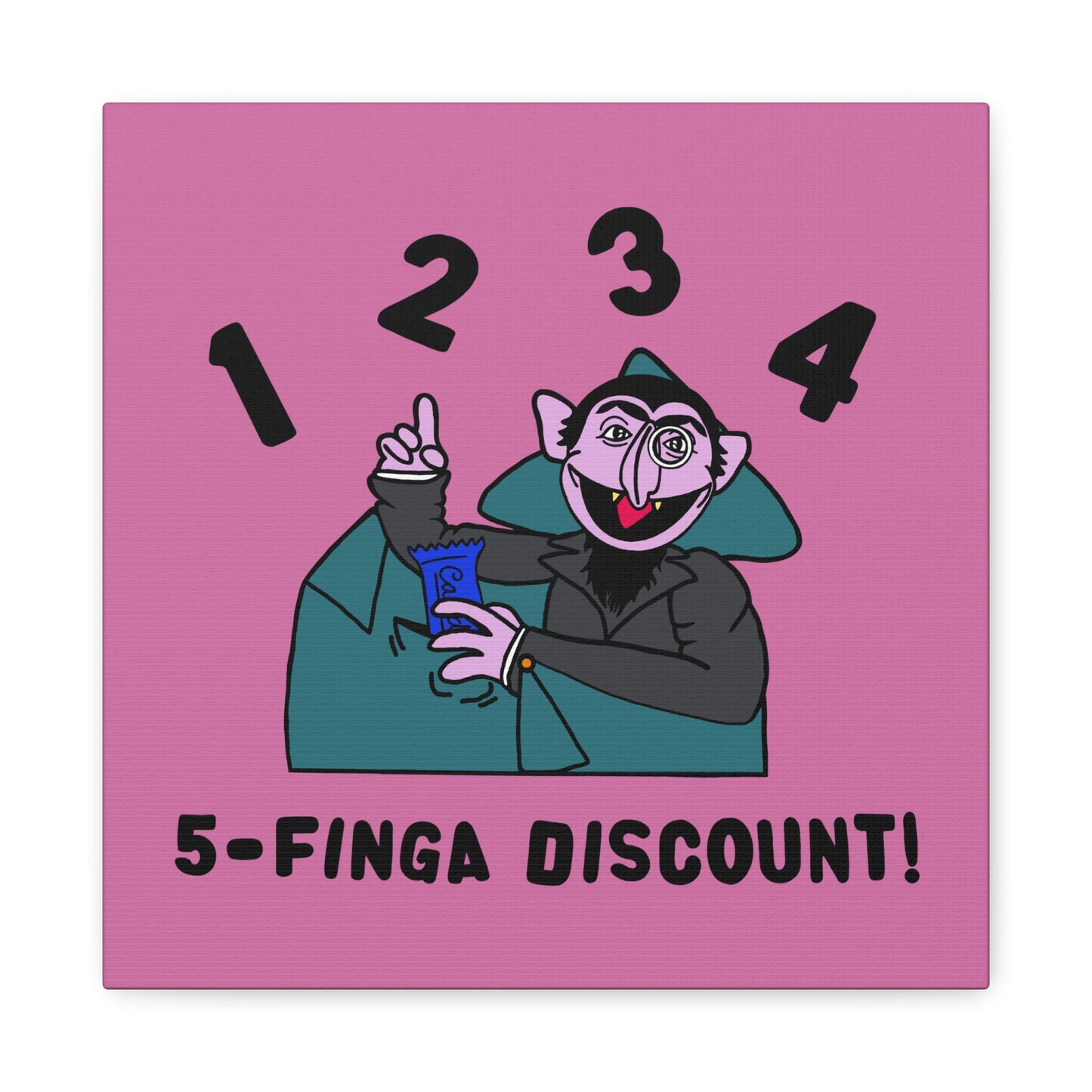 Five Finger Discount Canvas Print Light Pink - Sesame Street The Count Parody Art Print