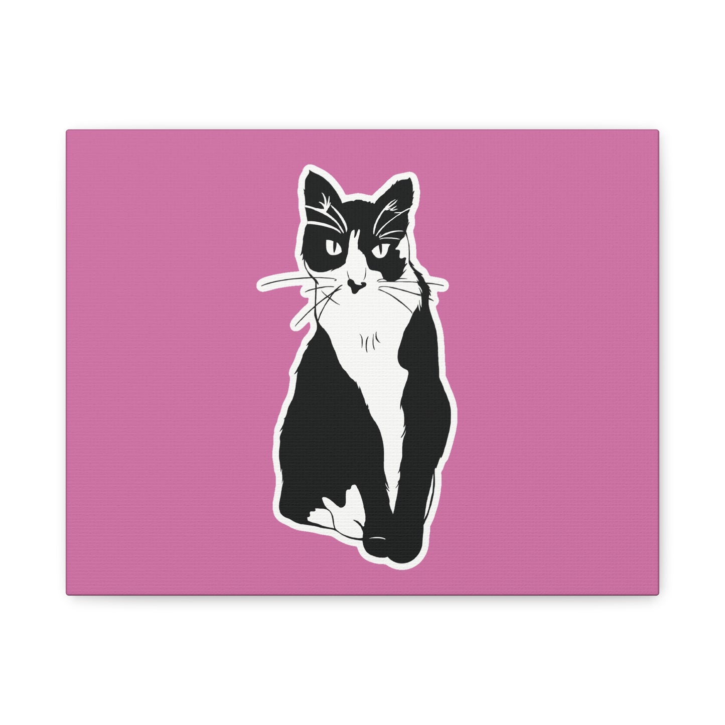 Cat Canvas on Light Pink (Sticker Style Cat) - Cat Drawing Art
