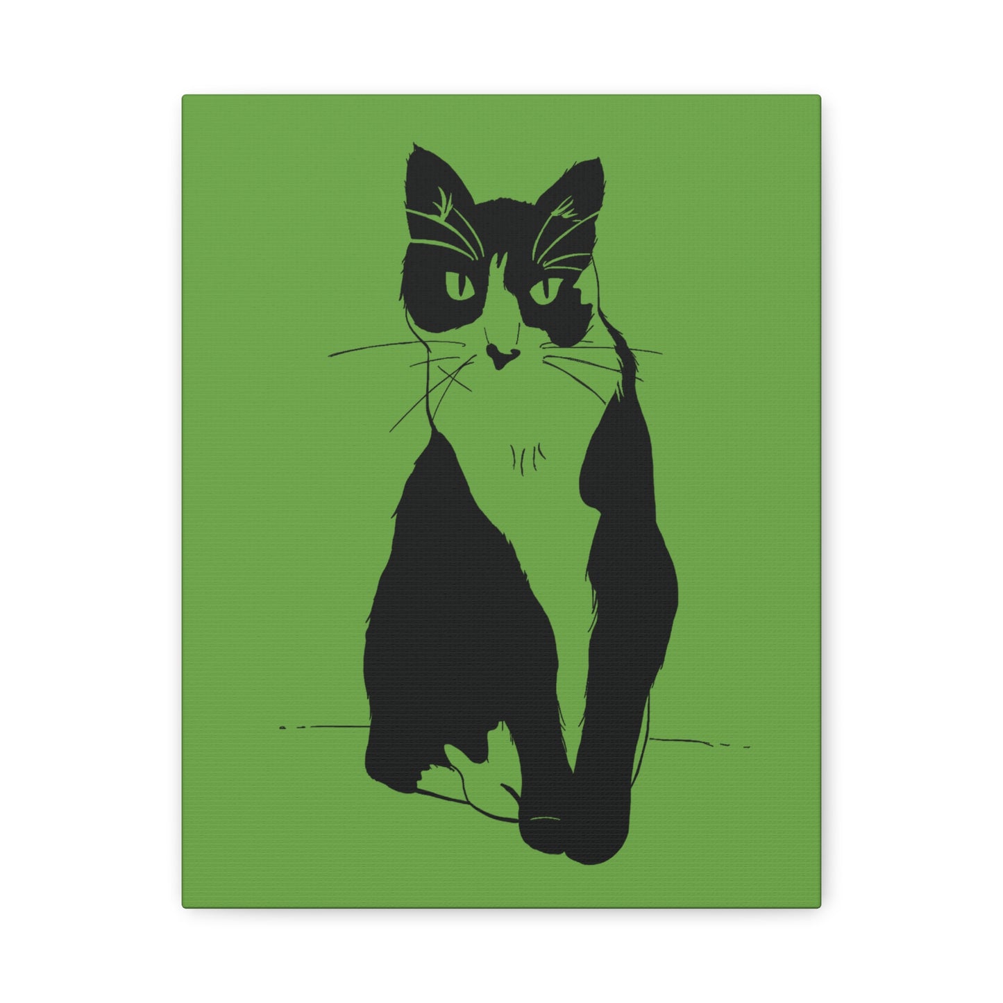 Cat Canvas Print on Green (Transparent Style Cat) - Cat Drawing Art