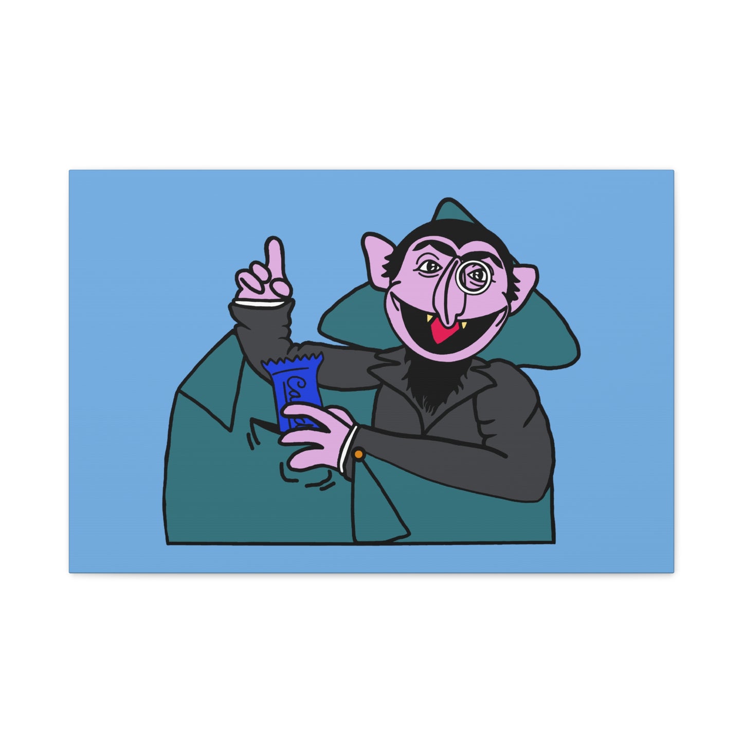 The Count Stealing Candy Canvas Print Light Blue - Sesame Street The Count Parody Art
