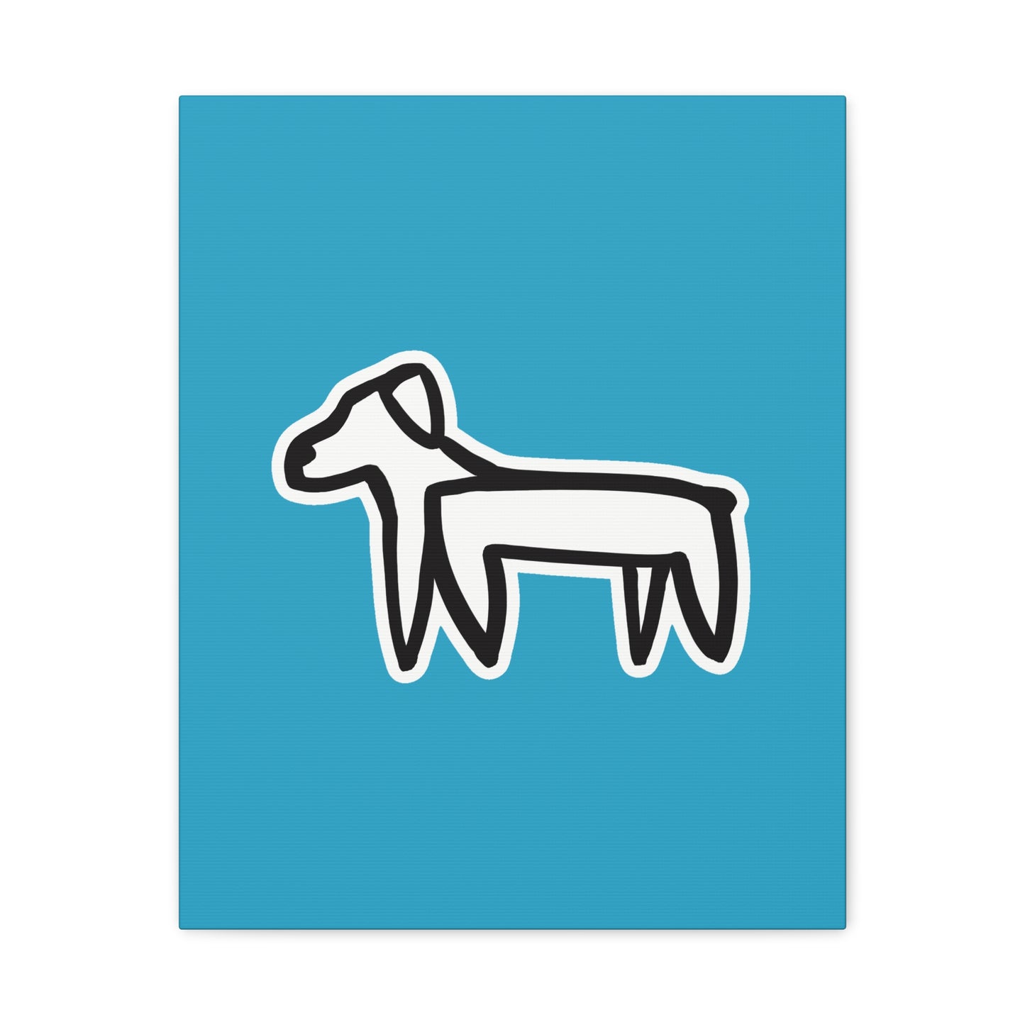 Dog Canvas Print on Turquoise (Sticker Style Black Dog) - Dog Drawing Wall Art