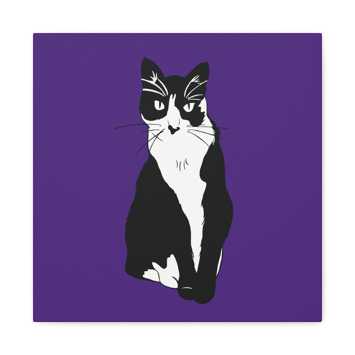 Cat Canvas on Purple (B&W Style Cat) - Cat Drawing Art