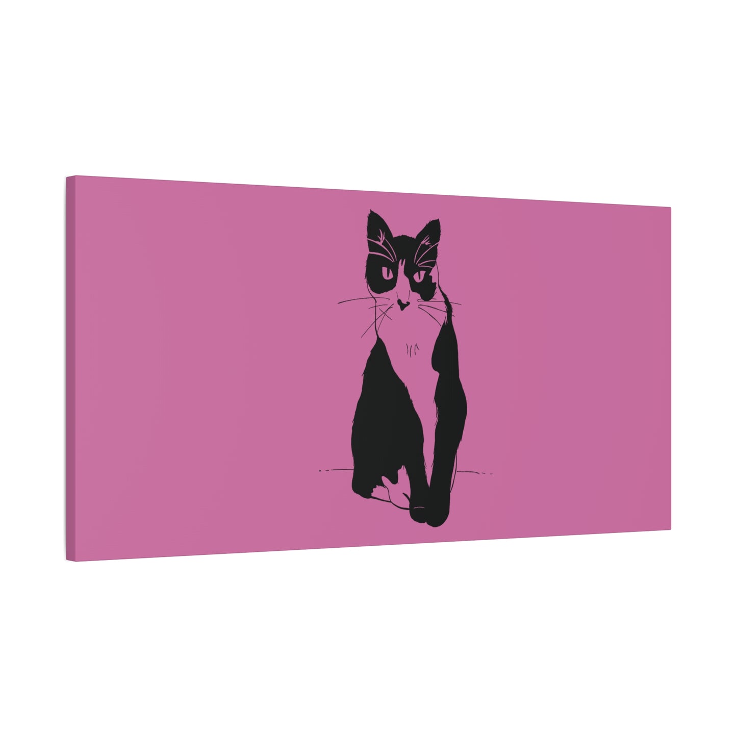 Cat Canvas Print on Pink (Transparent Style Cat) - Cat Drawing Art