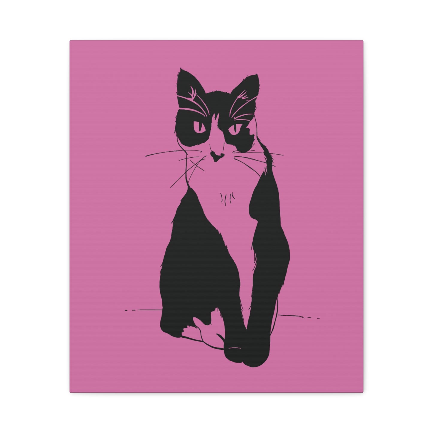 Cat Canvas Print on Pink (Transparent Style Cat) - Cat Drawing Art