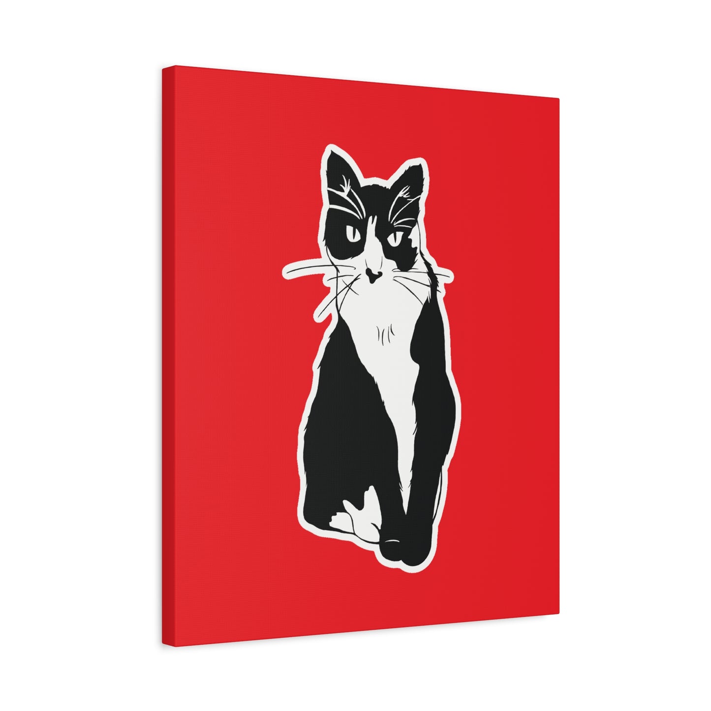 Cat Canvas Print on Red (Sticker Style Cat) - Cat Drawing Art