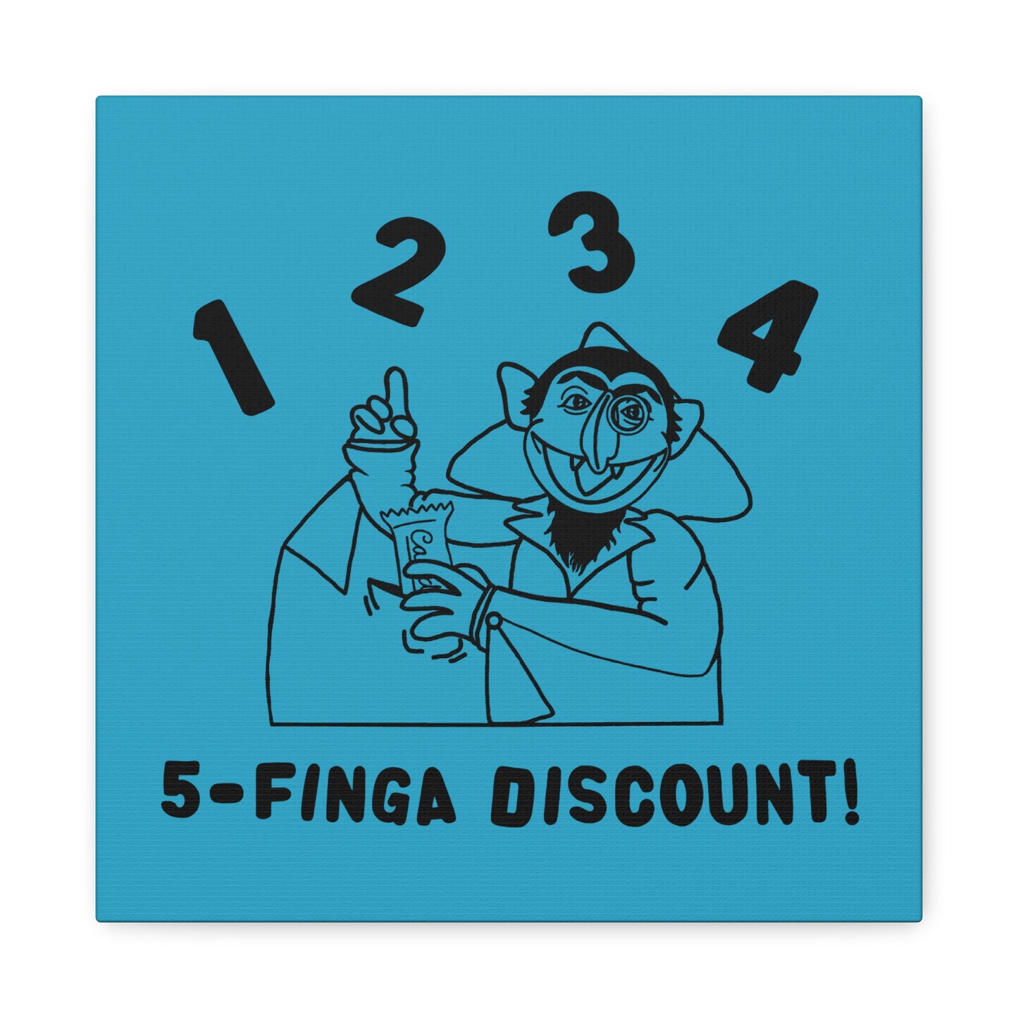Five Finger Discount Outline Canvas Print Turquoise - Sesame Street The Count Parody Art Print