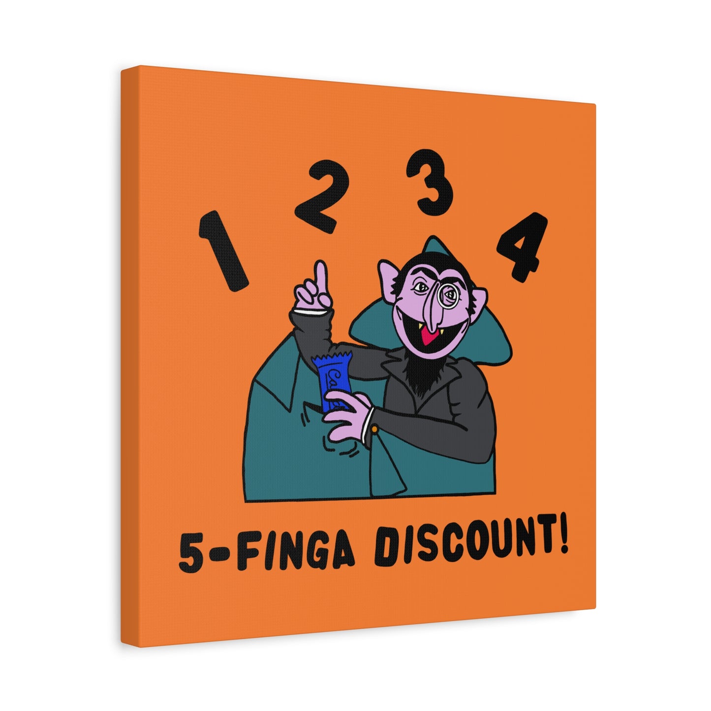 Five Finger Discount Canvas Print Light Orange - Sesame Street The Count Parody Art Print