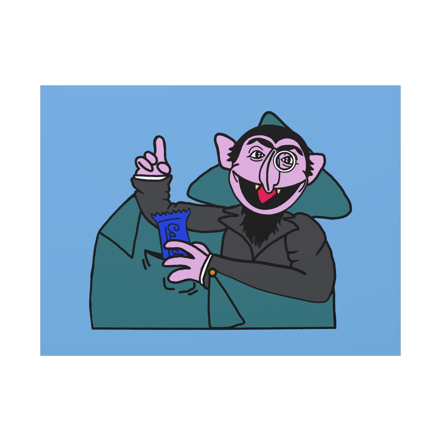 The Count Stealing Candy Canvas Print Light Blue - Sesame Street The Count Parody Art