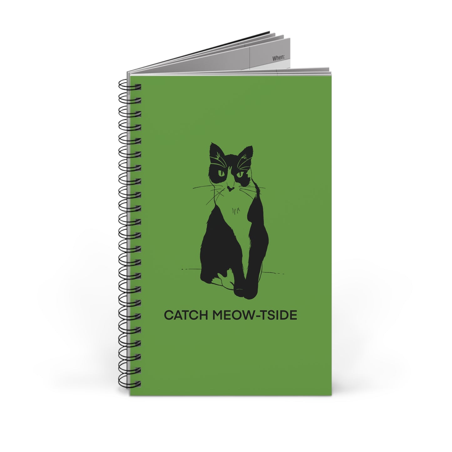 Catch Meow-tside Notebook in Light Green (Transparent Style Cat) - Cat Spiral Notebook