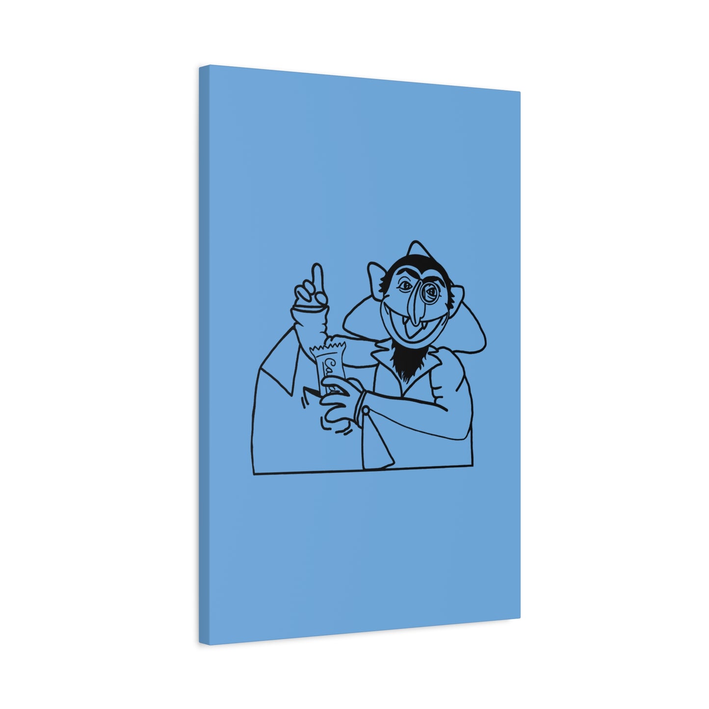 The Count Stealing Candy Outline Canvas Print Light Blue - Sesame Street The Count Parody Art