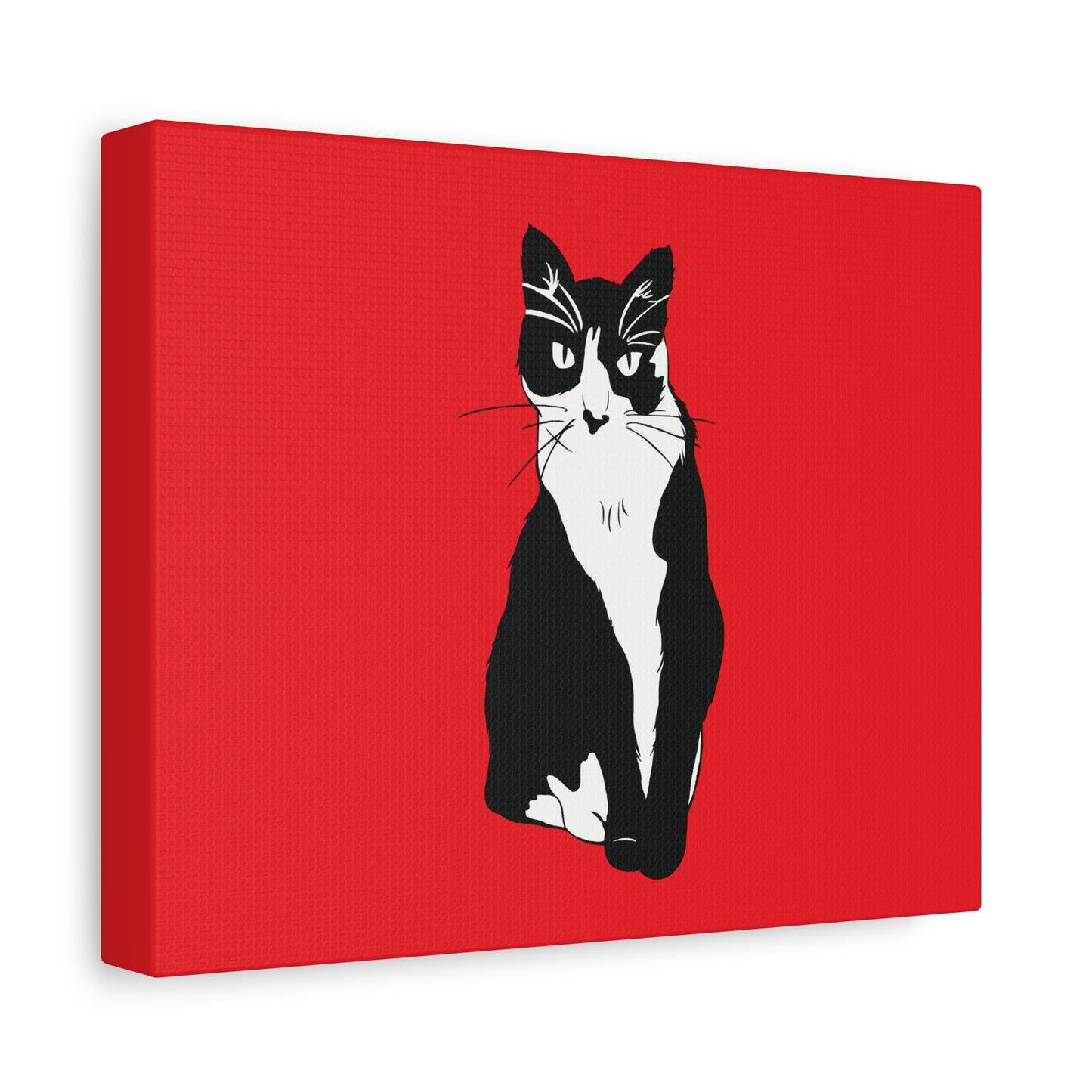 Cat Canvas on Red (B&W Style Cat) - Cat Drawing Art
