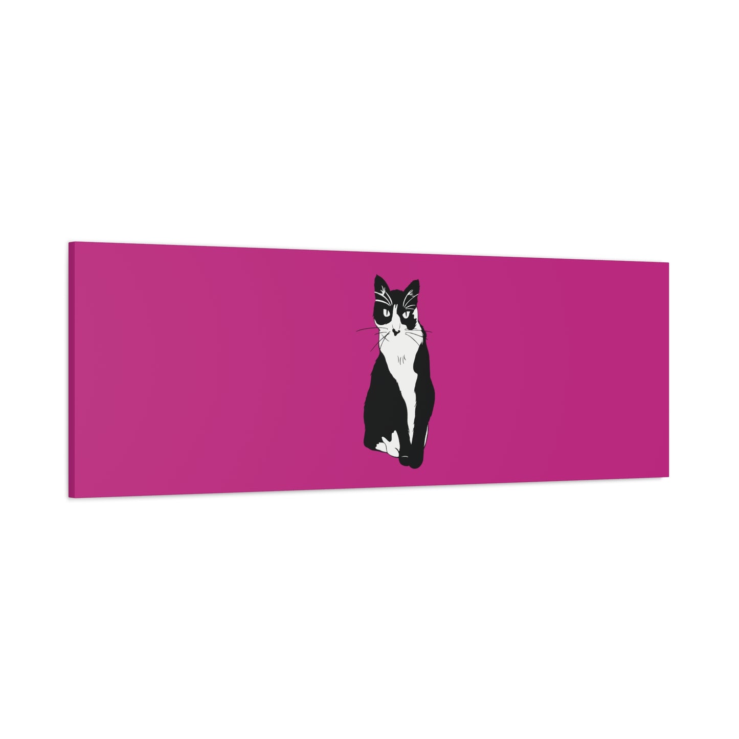 Cat Canvas on Pink (B&W Style Cat) - Cat Drawing Art