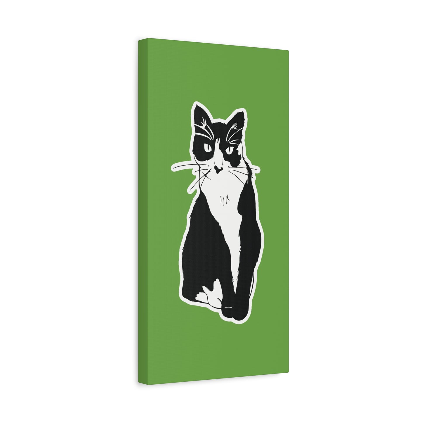 Cat Canvas Print on Green (B&W Style Cat) - Cat Drawing Art