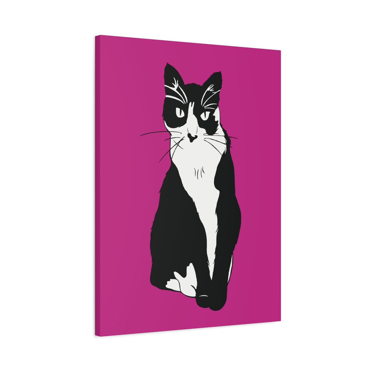 Cat Canvas on Pink (B&W Style Cat) - Cat Drawing Art