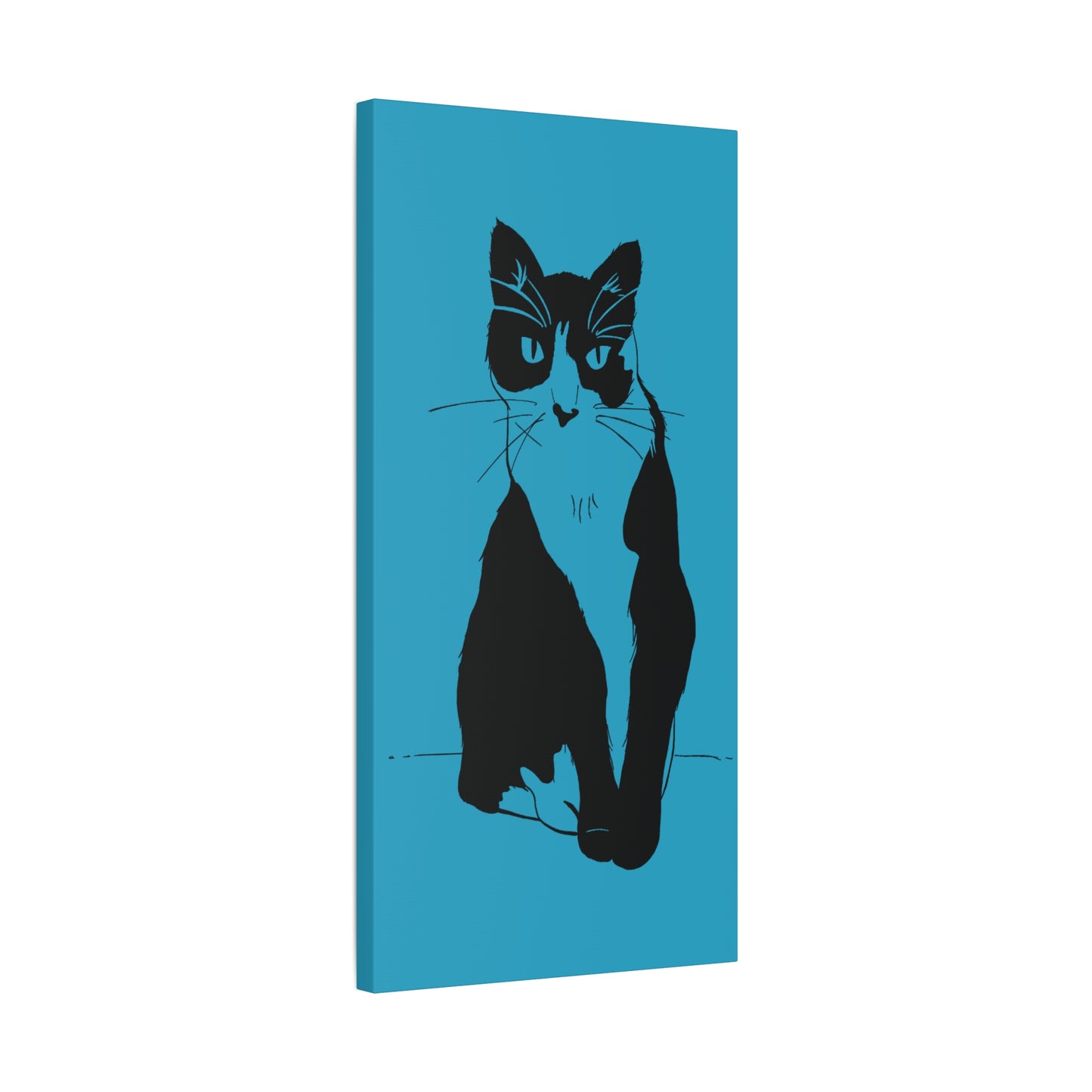Cat Canvas Print on Turquoise (Transparent Style Cat) - Cat Drawing Art