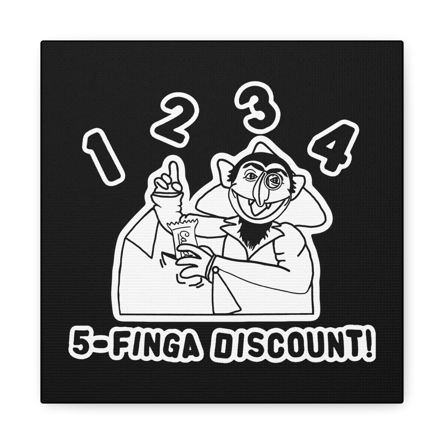 Five Finger Discount Outline Canvas Print Black - Sesame Street The Count Parody Art Print