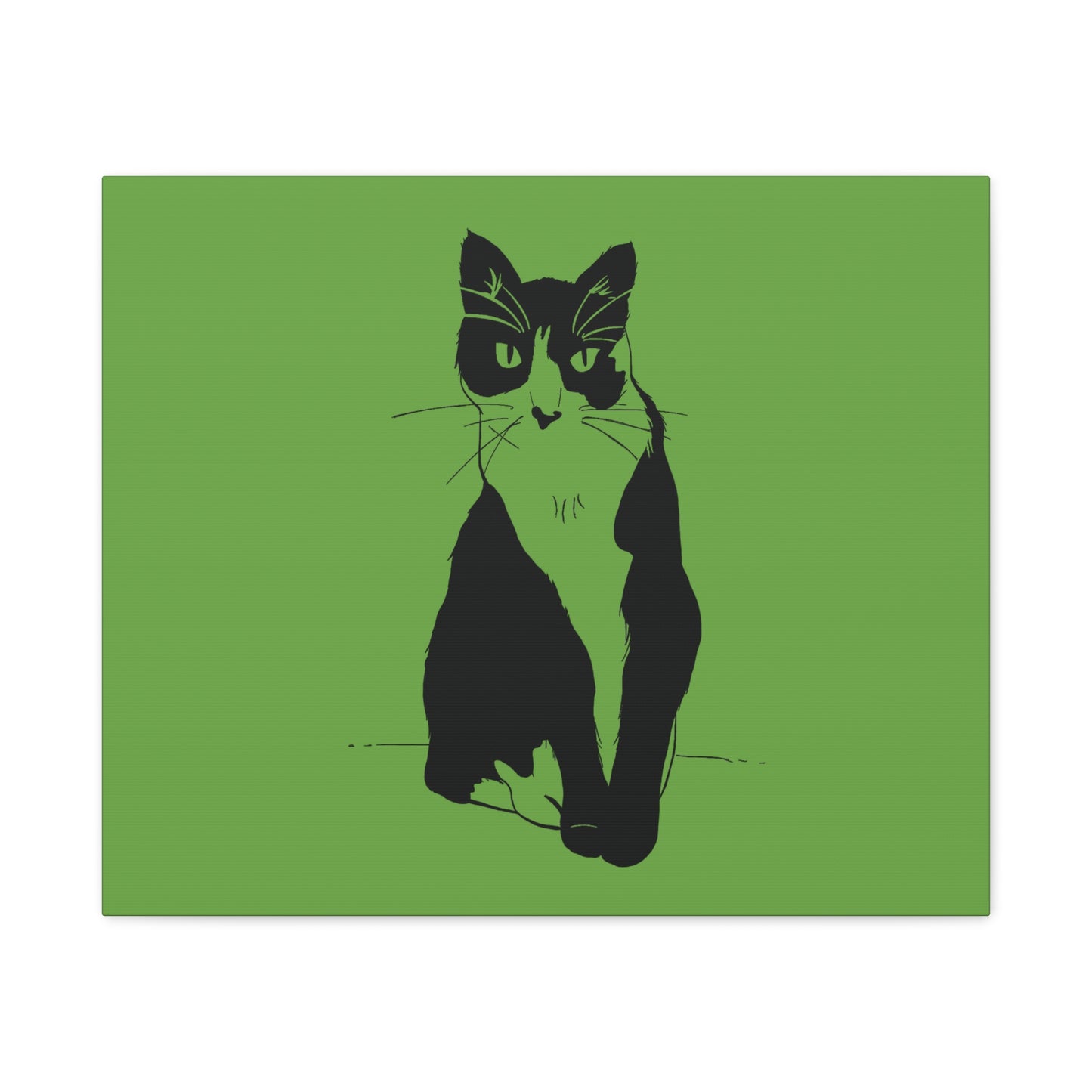 Cat Canvas Print on Green (Transparent Style Cat) - Cat Drawing Art