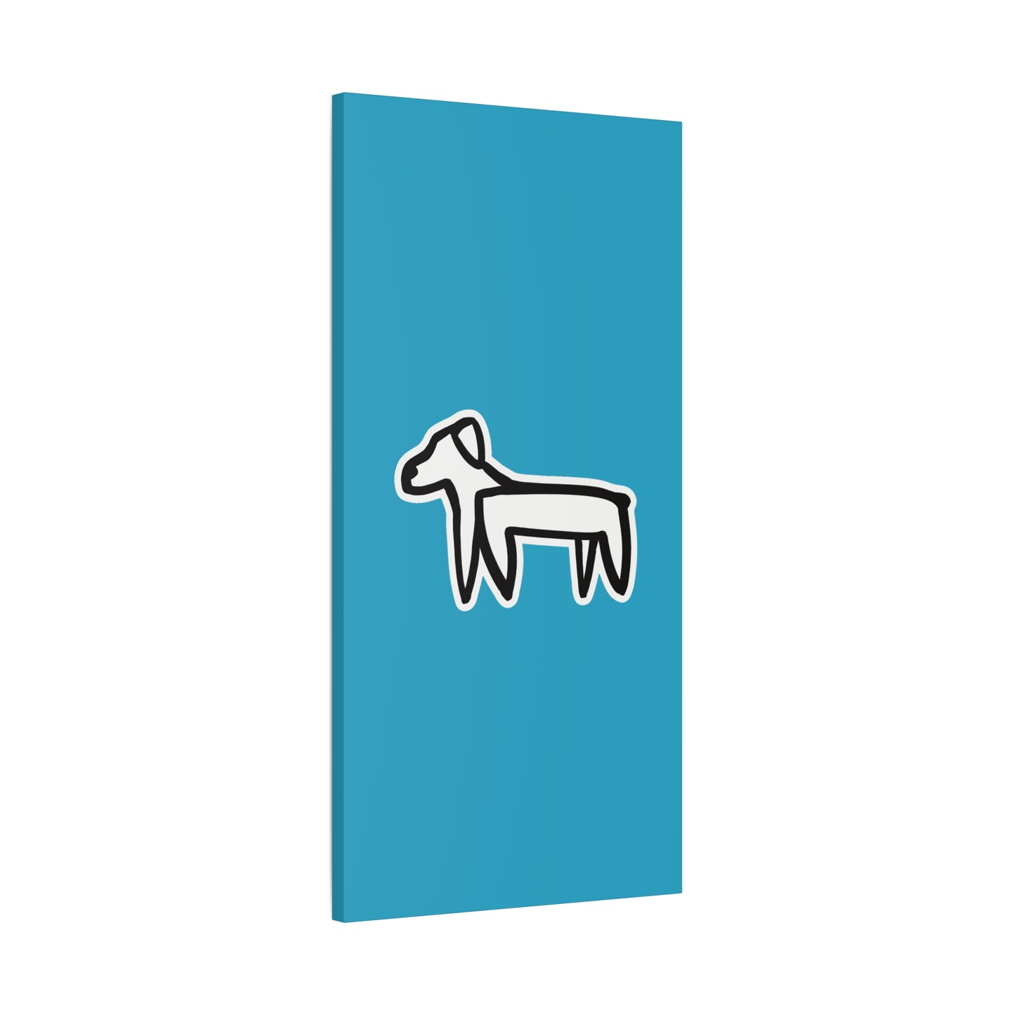 Dog Canvas Print on Turquoise (Sticker Style Black Dog) - Dog Drawing Wall Art