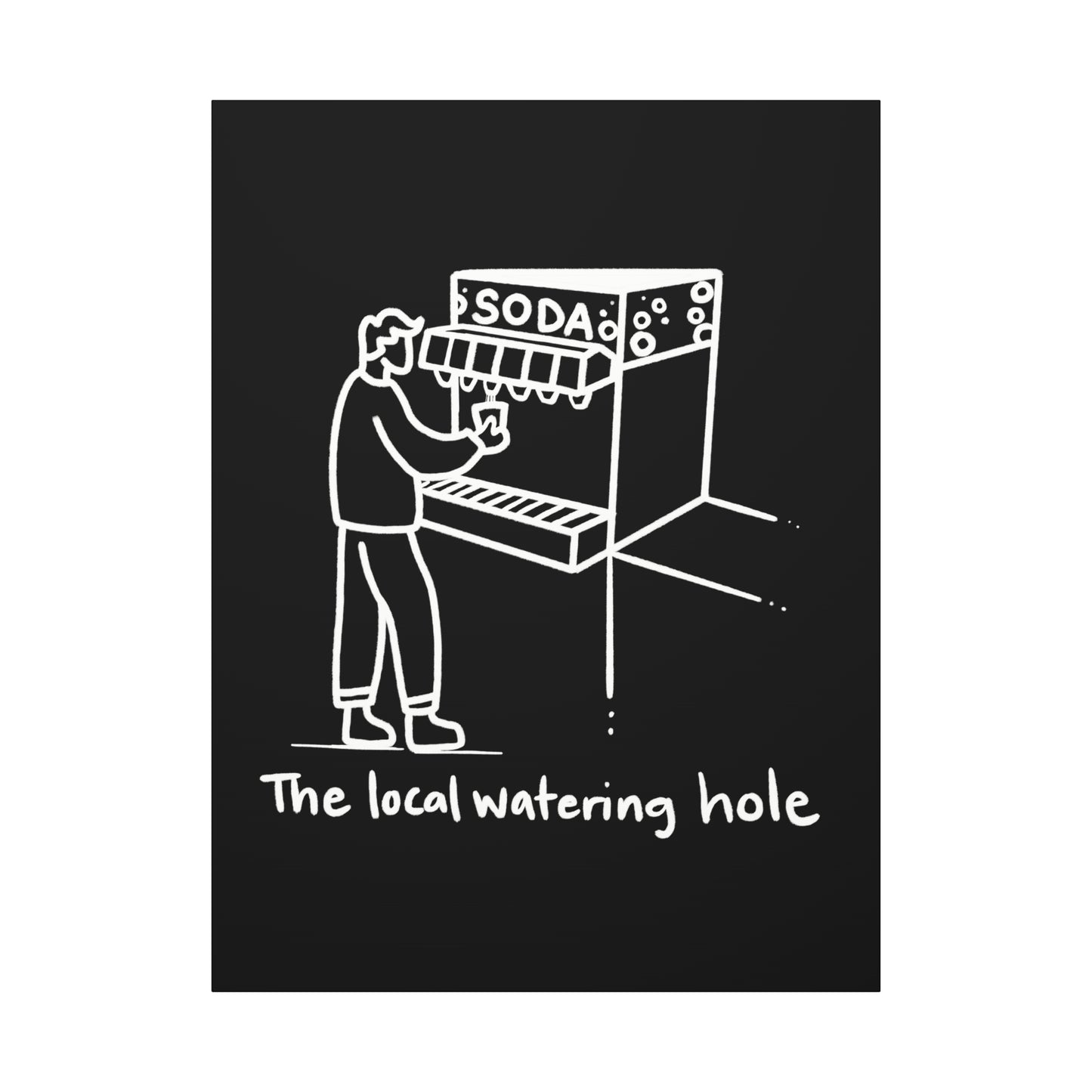 Local Watering Hole Canvas Print - White Ink on Black Background