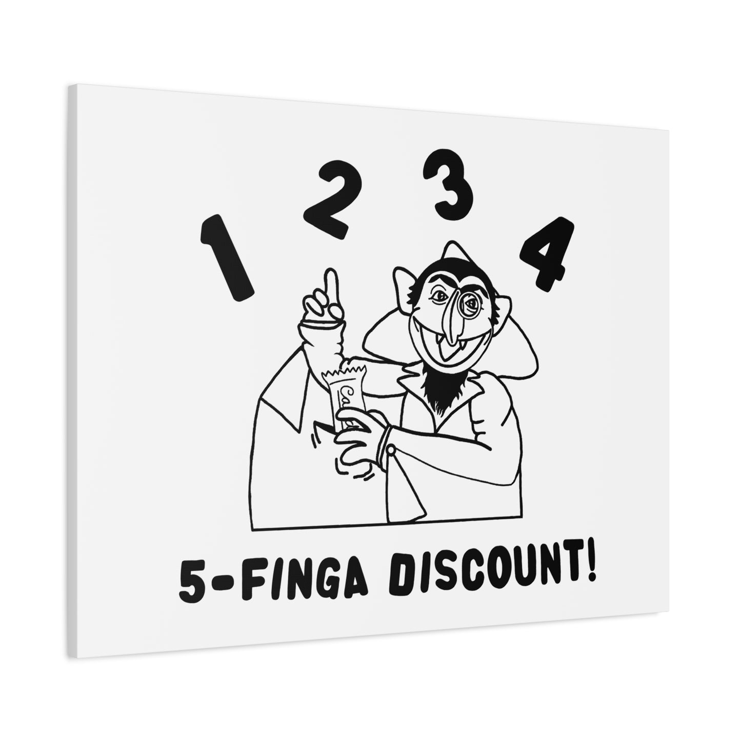 Five Finger Discount Outline Canvas Print White - Sesame Street The Count Parody Art Print
