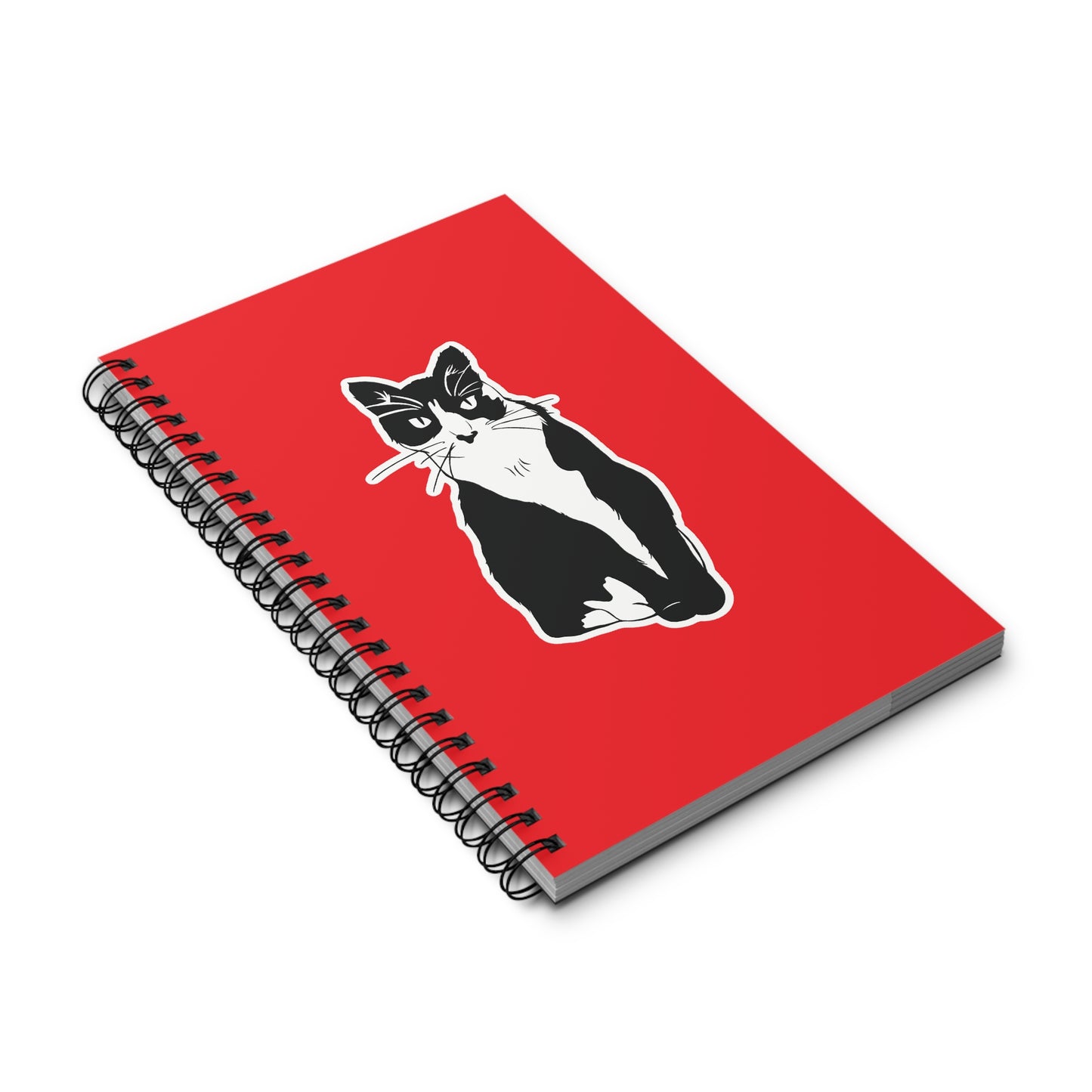 Cat Notebook in Red (Sticker Style Cat) - Cat Spiral Notebook