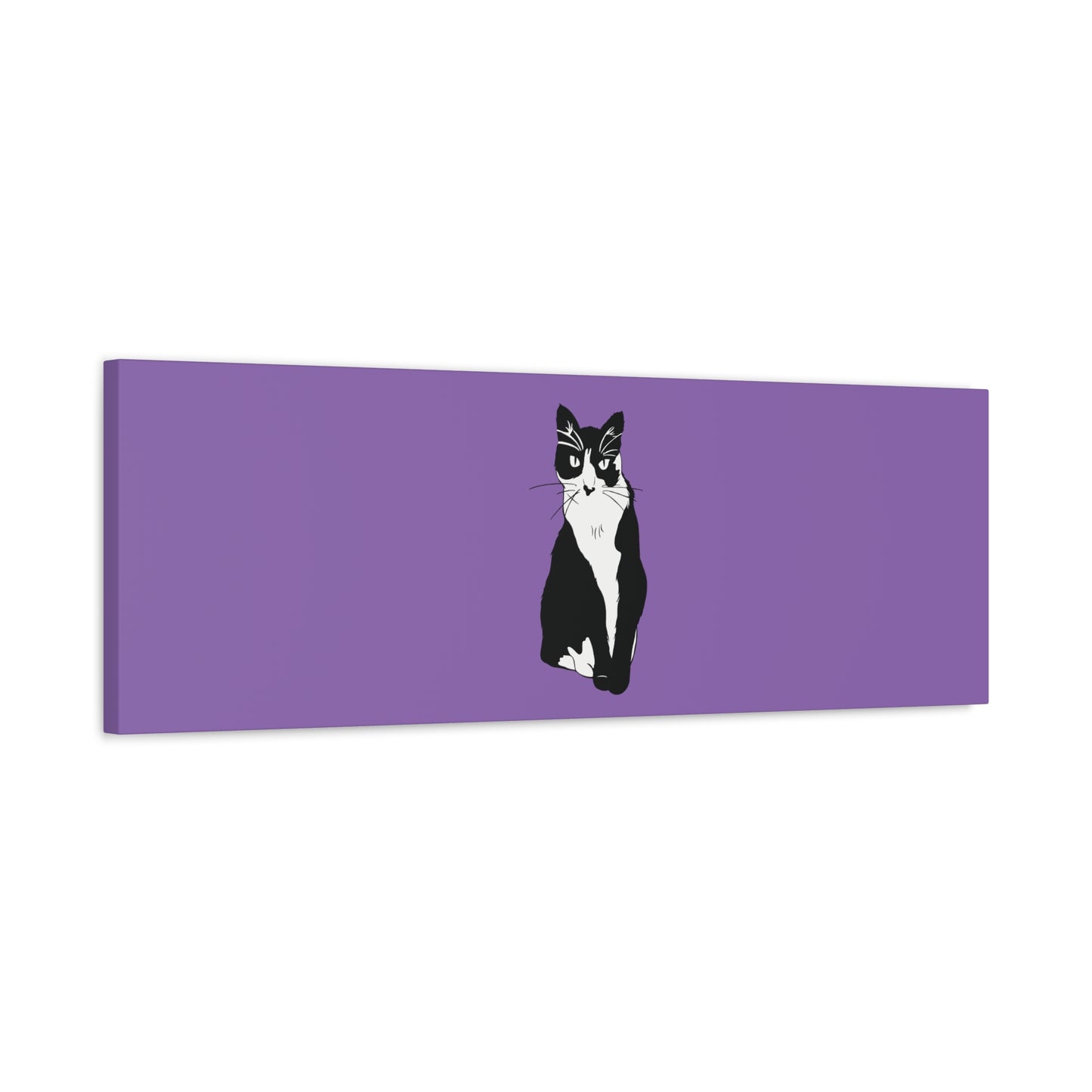 Cat Canvas on Light Purple (B&W Style Cat) - Cat Drawing Art
