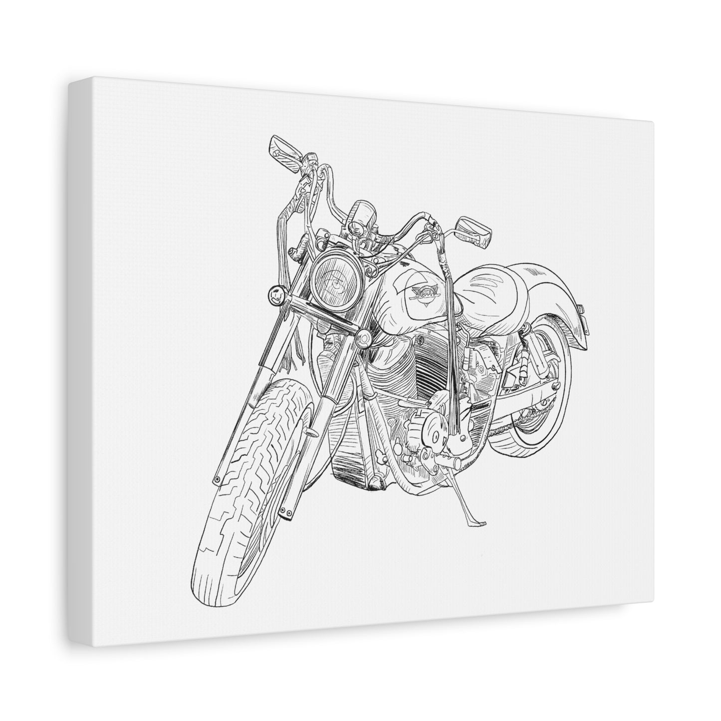 Ride Me Harley Motorcycle Sketch Canvas Print - Black Ink on White Background
