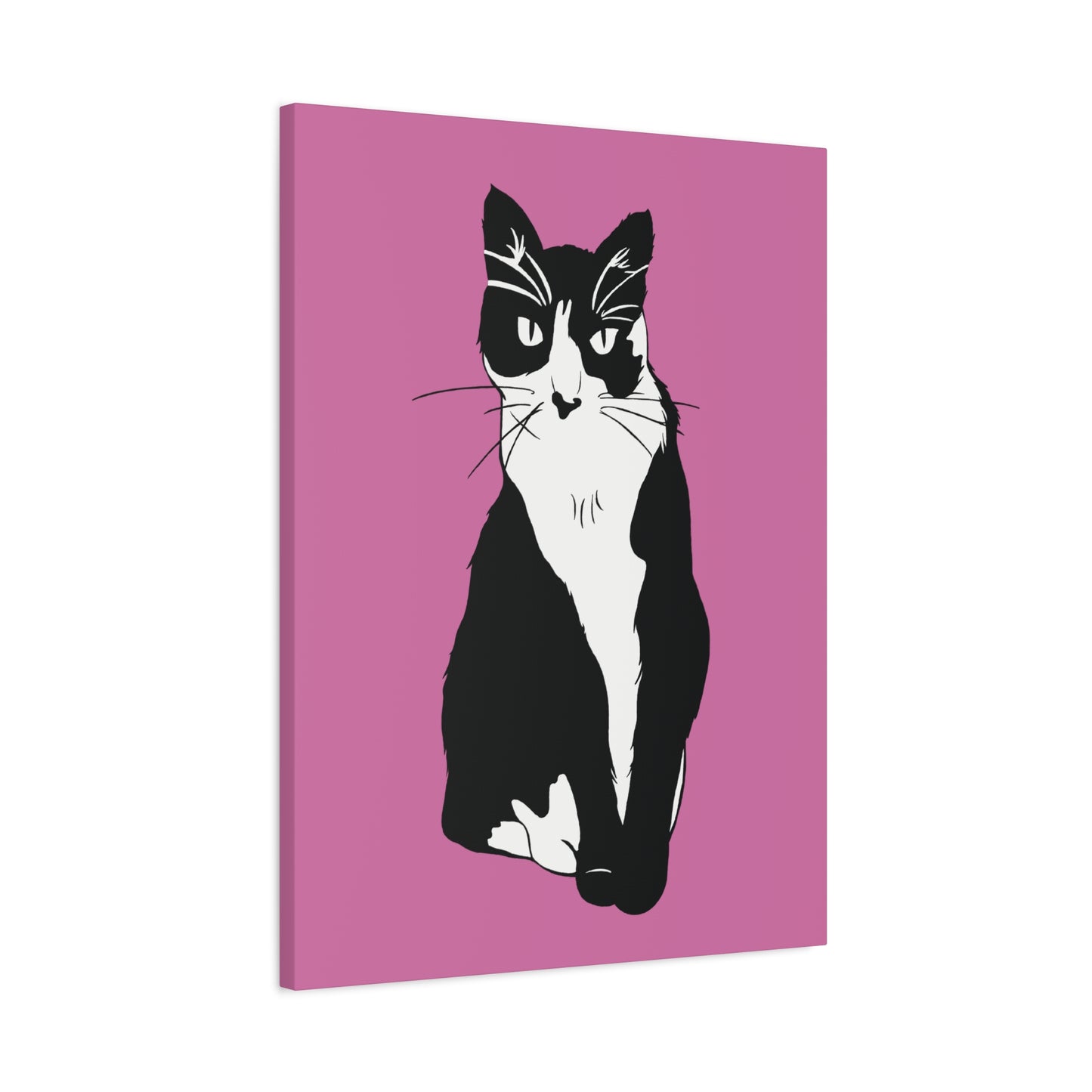 Cat Canvas on Light Pink (B&W Style Cat) - Cat Drawing Art