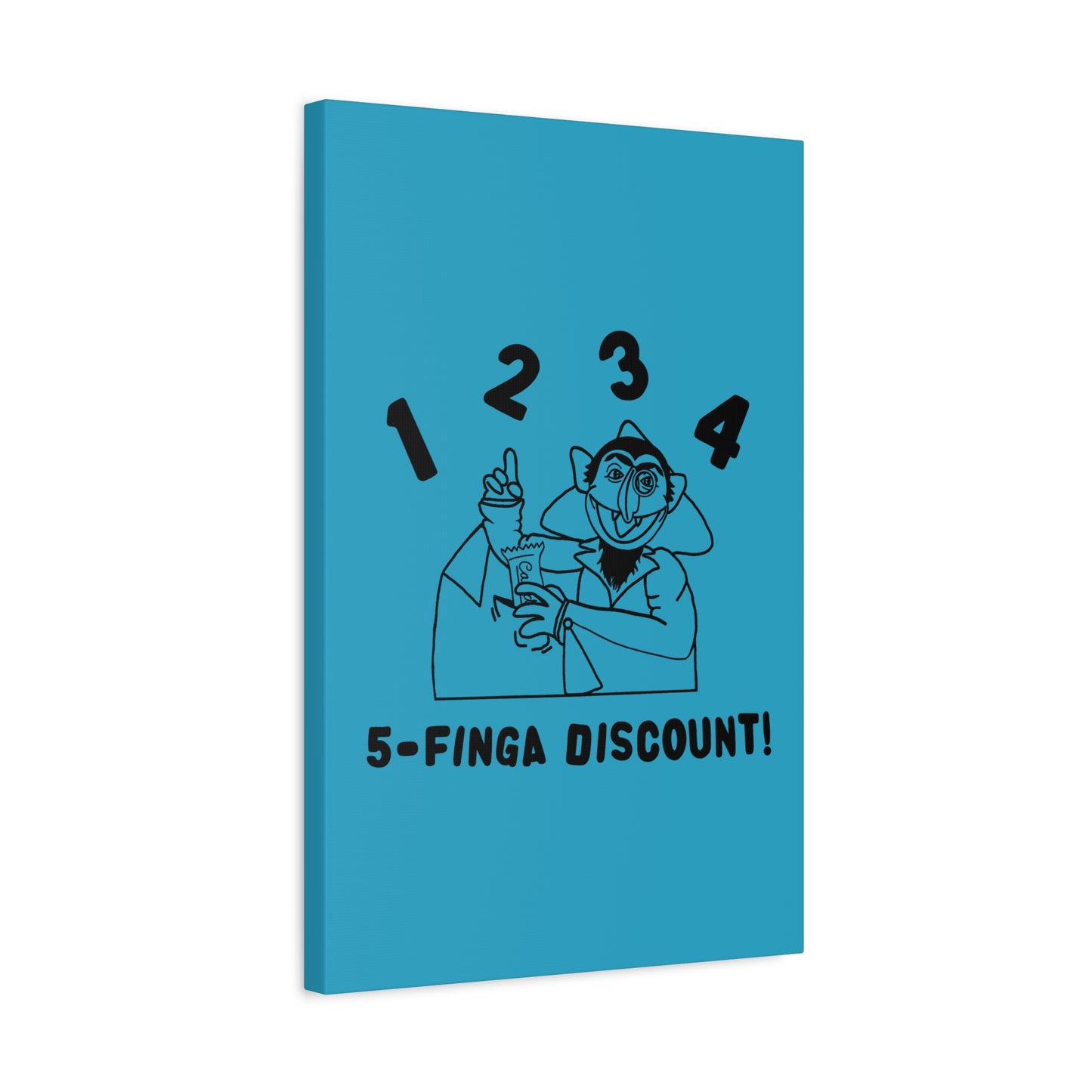 Five Finger Discount Outline Canvas Print Turquoise - Sesame Street The Count Parody Art Print