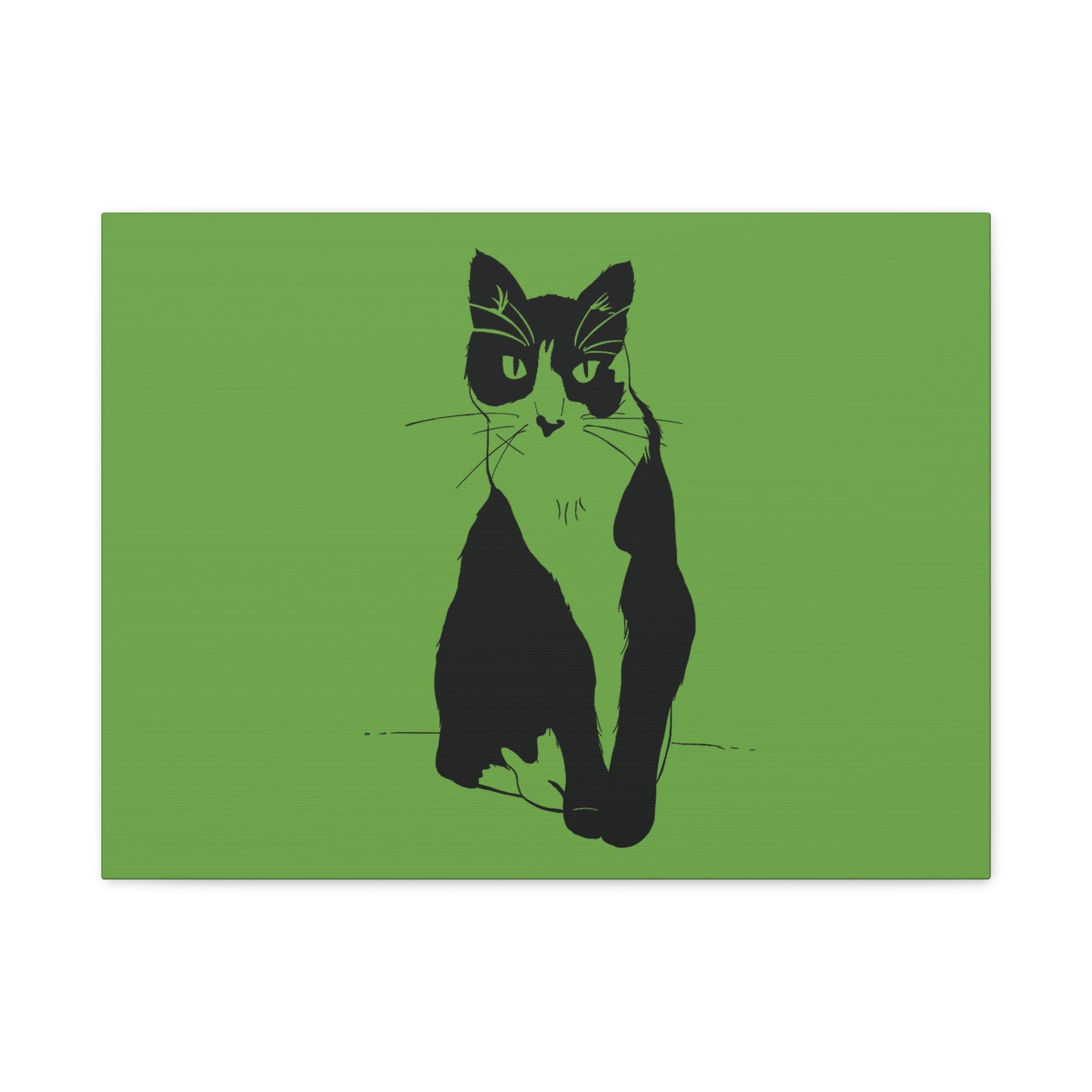 Cat Canvas Print on Green (Transparent Style Cat) - Cat Drawing Art