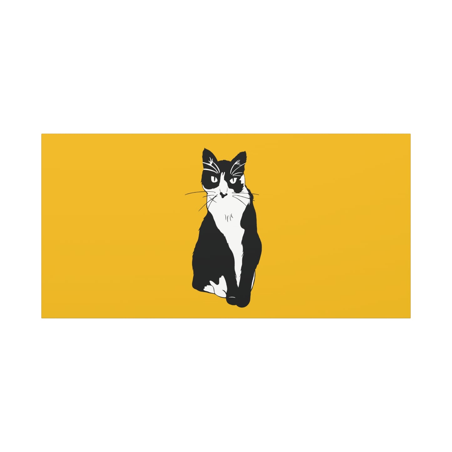 Cat Canvas on Yellow (B&W Style Cat) - Cat Drawing Art