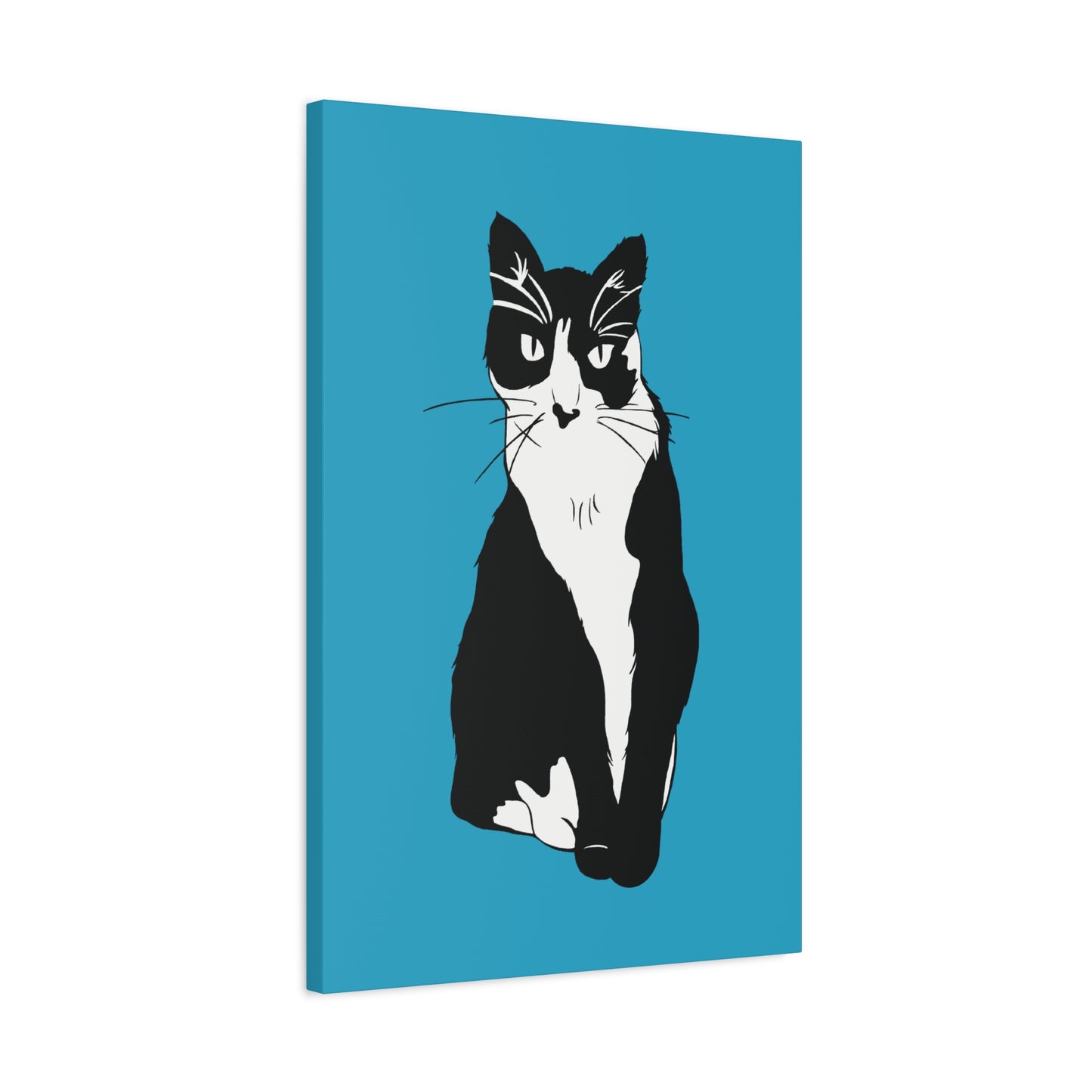 Cat Canvas on Turquoise (B&W Style Cat) - Cat Drawing Art