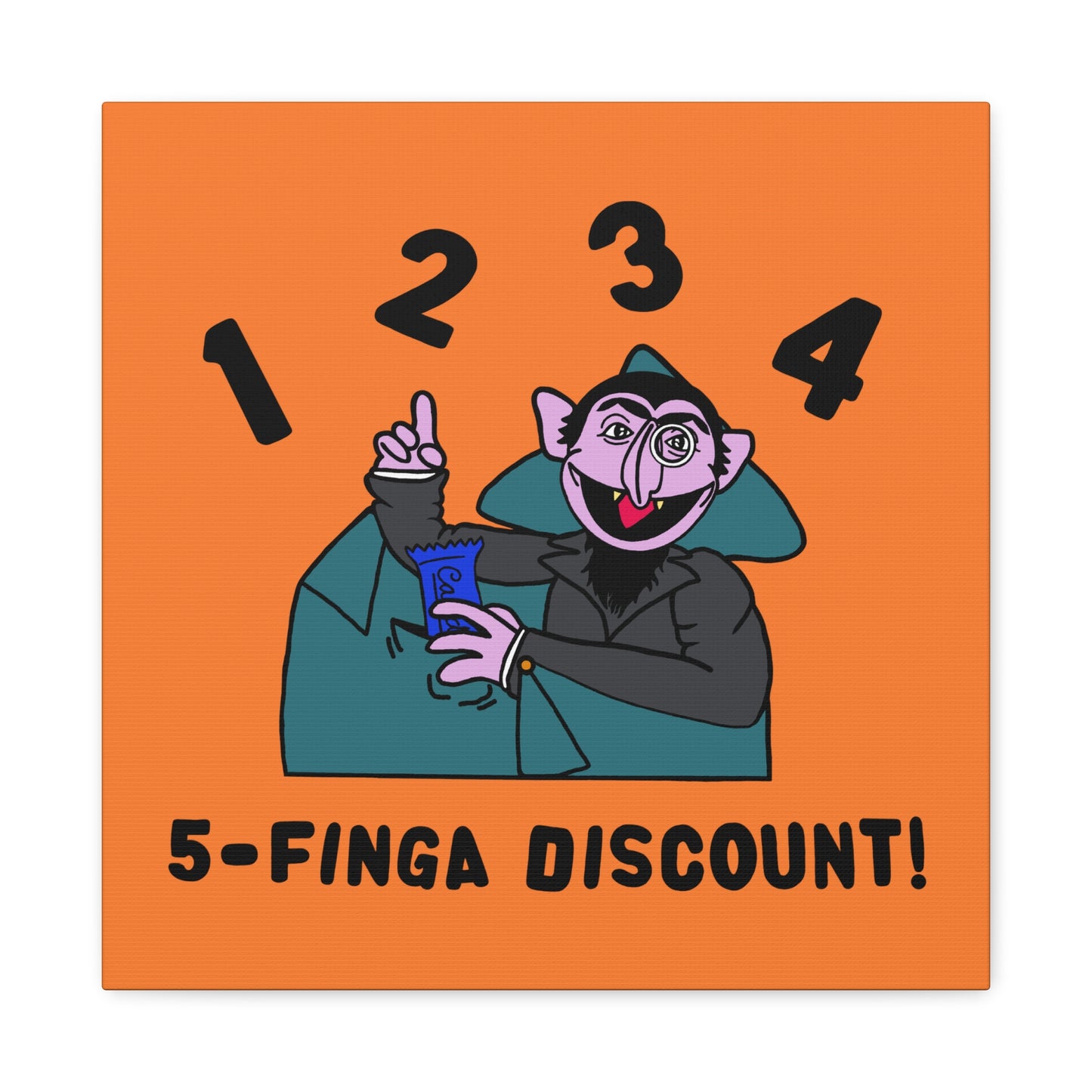 Five Finger Discount Canvas Print Light Orange - Sesame Street The Count Parody Art Print