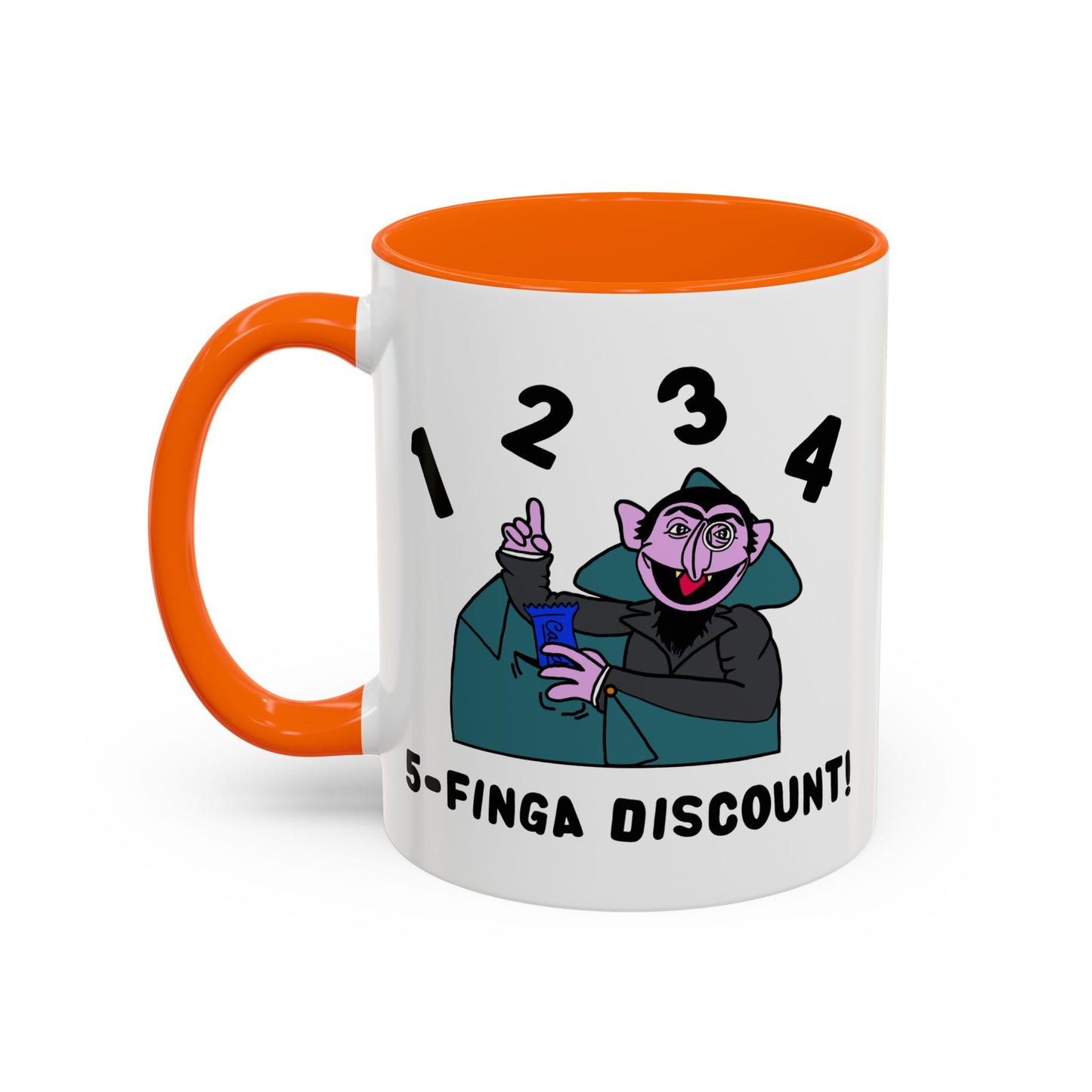Five Finger Discount Accent Coffee Mug - Sesame Street The Count Parody Coffee Mug