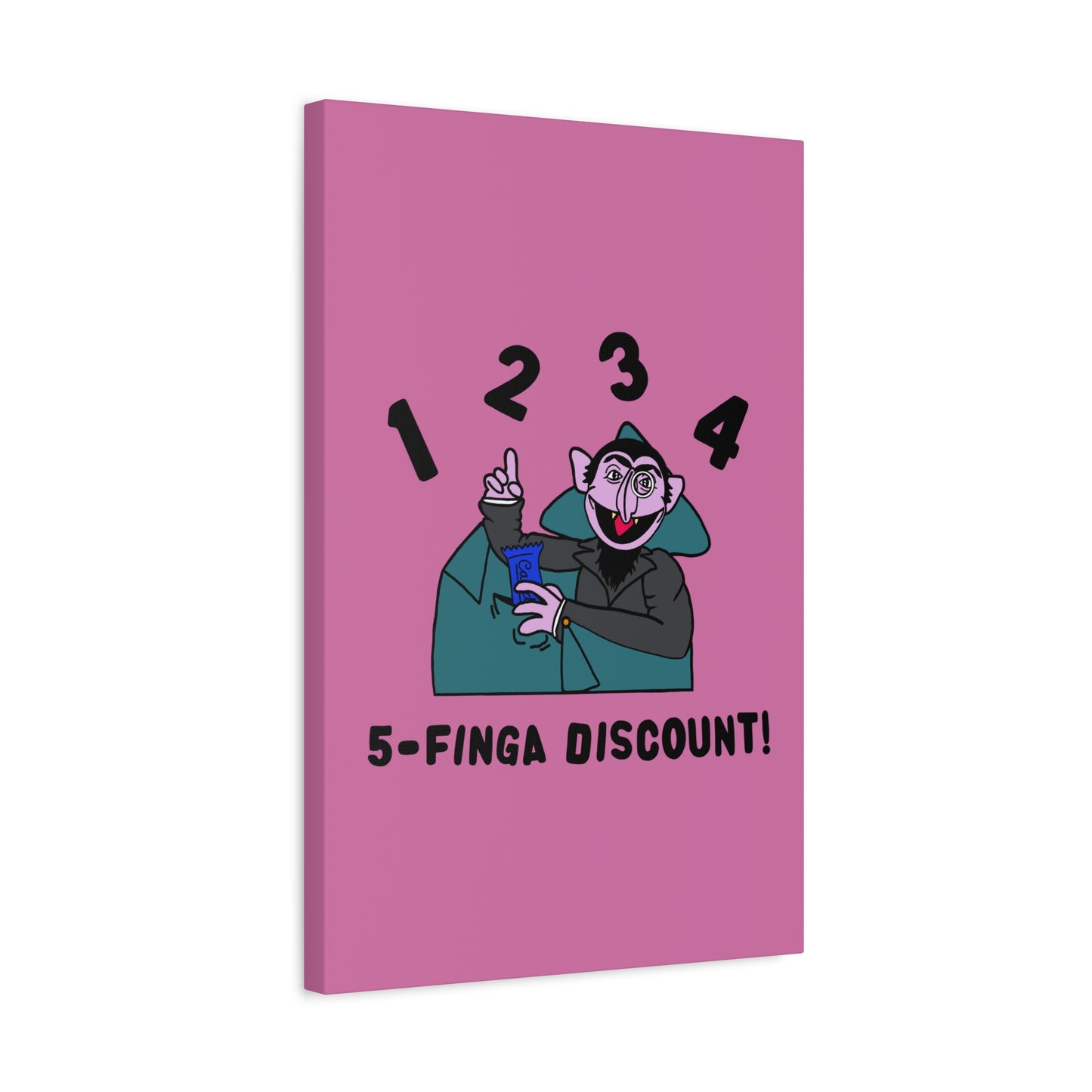 Five Finger Discount Canvas Print Light Pink - Sesame Street The Count Parody Art Print