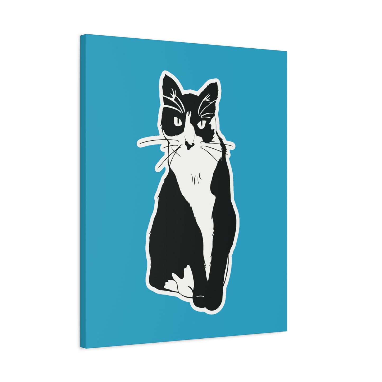 Cat Canvas Print on Turquoise (Sticker Style Cat) - Cat Drawing Art