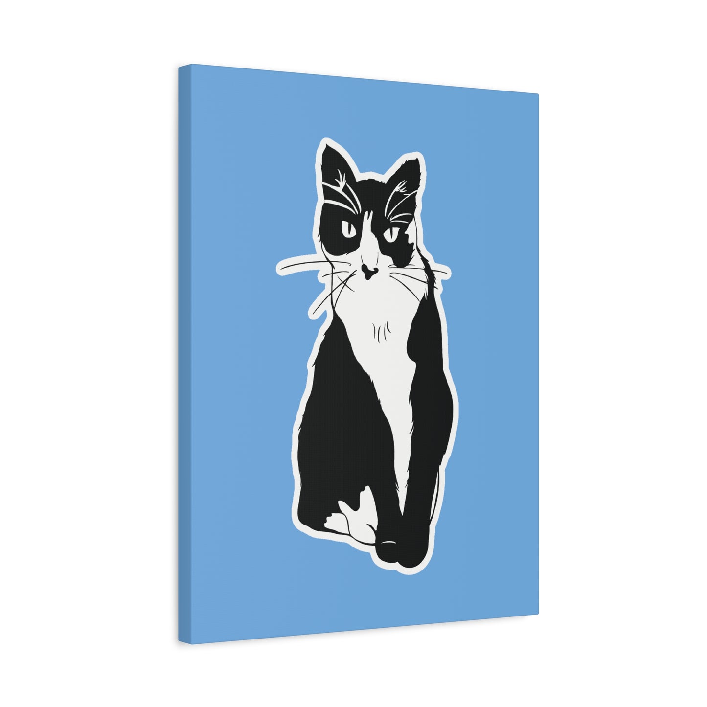 Cat Canvas on Light Blue (Sticker Style Cat) - Cat Drawing Art