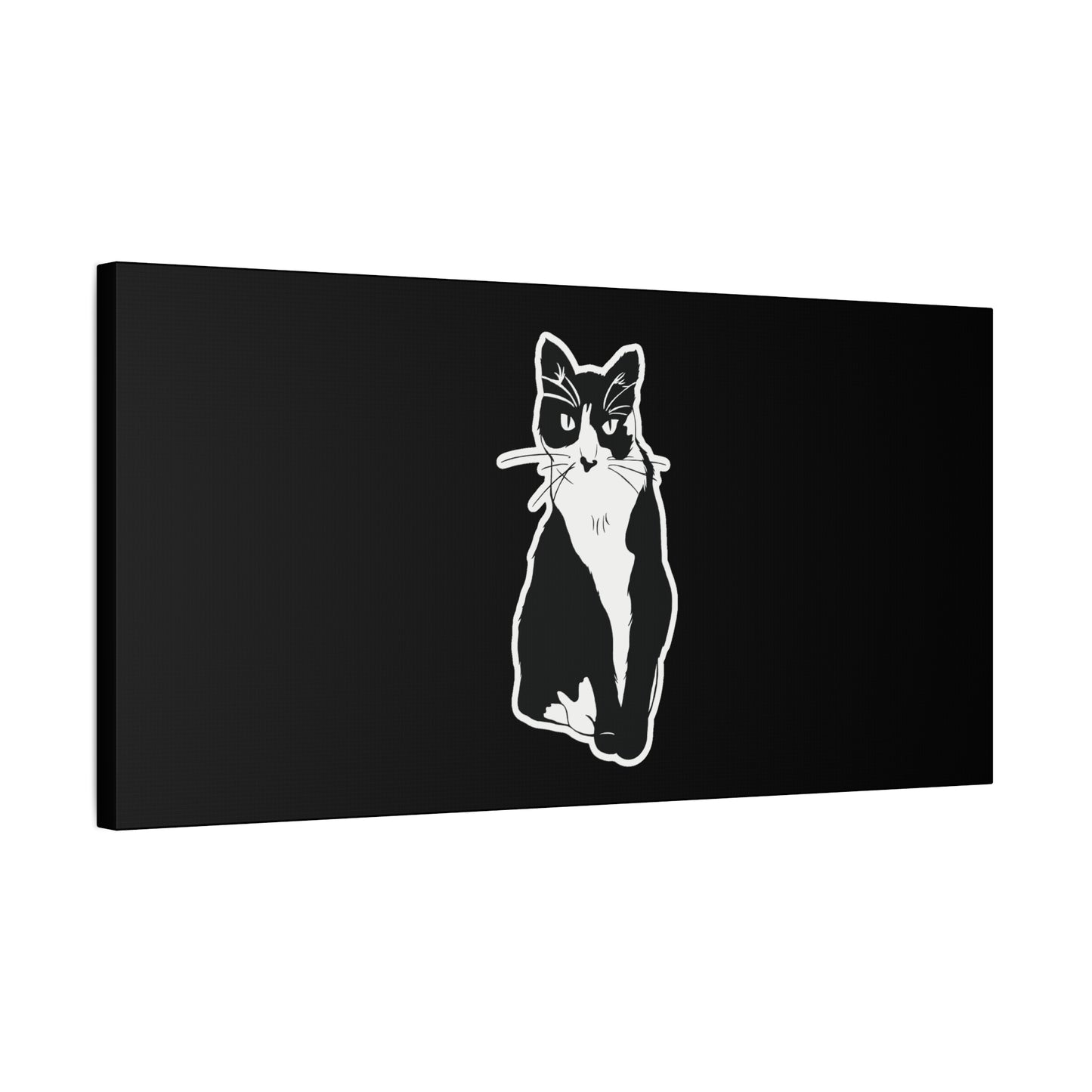 Cat Canvas Print on Black (Sticker Style Cat) - Cat Drawing Art