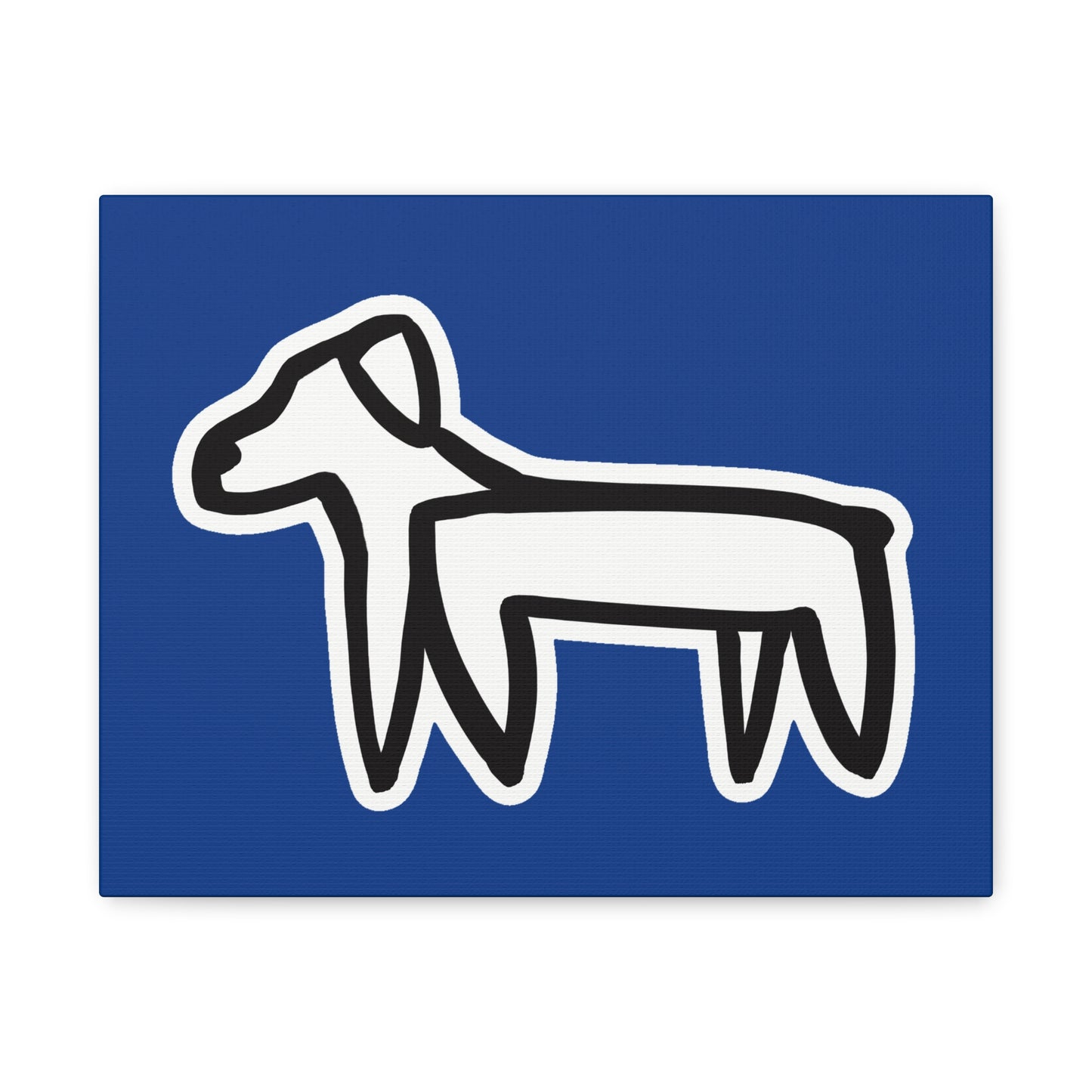 Dog Canvas Print on Blue (Sticker Style White Dog) - Dog Drawing Wall Art