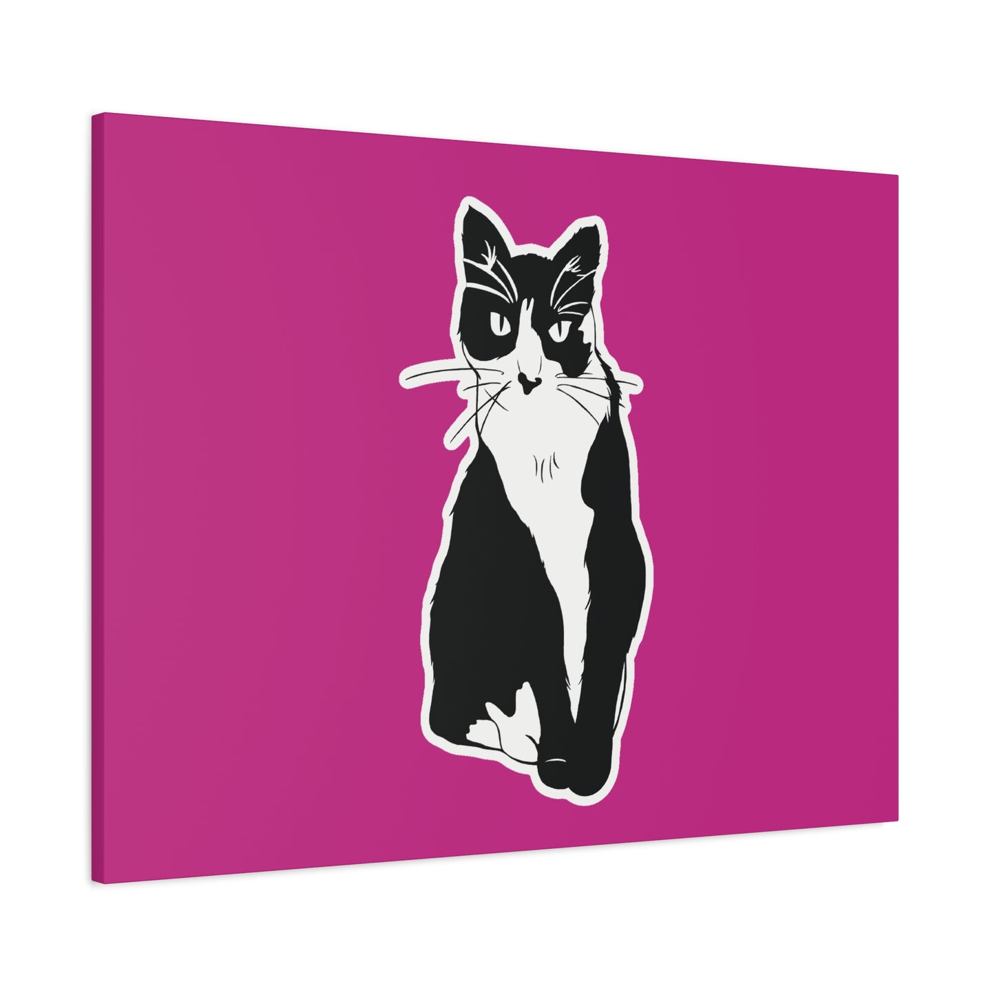 Cat Canvas on Pink (Sticker Style Cat) - Cat Drawing Art