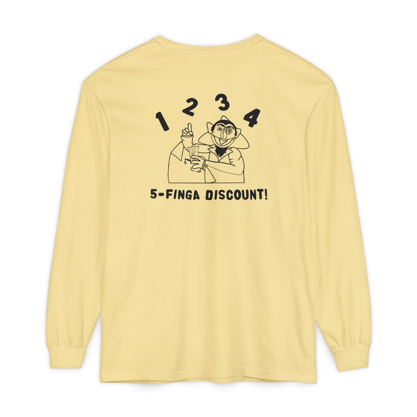 Five Finger Discount Outline Long Sleeve Tee Back Design - Sesame Street The Count Parody Shirt