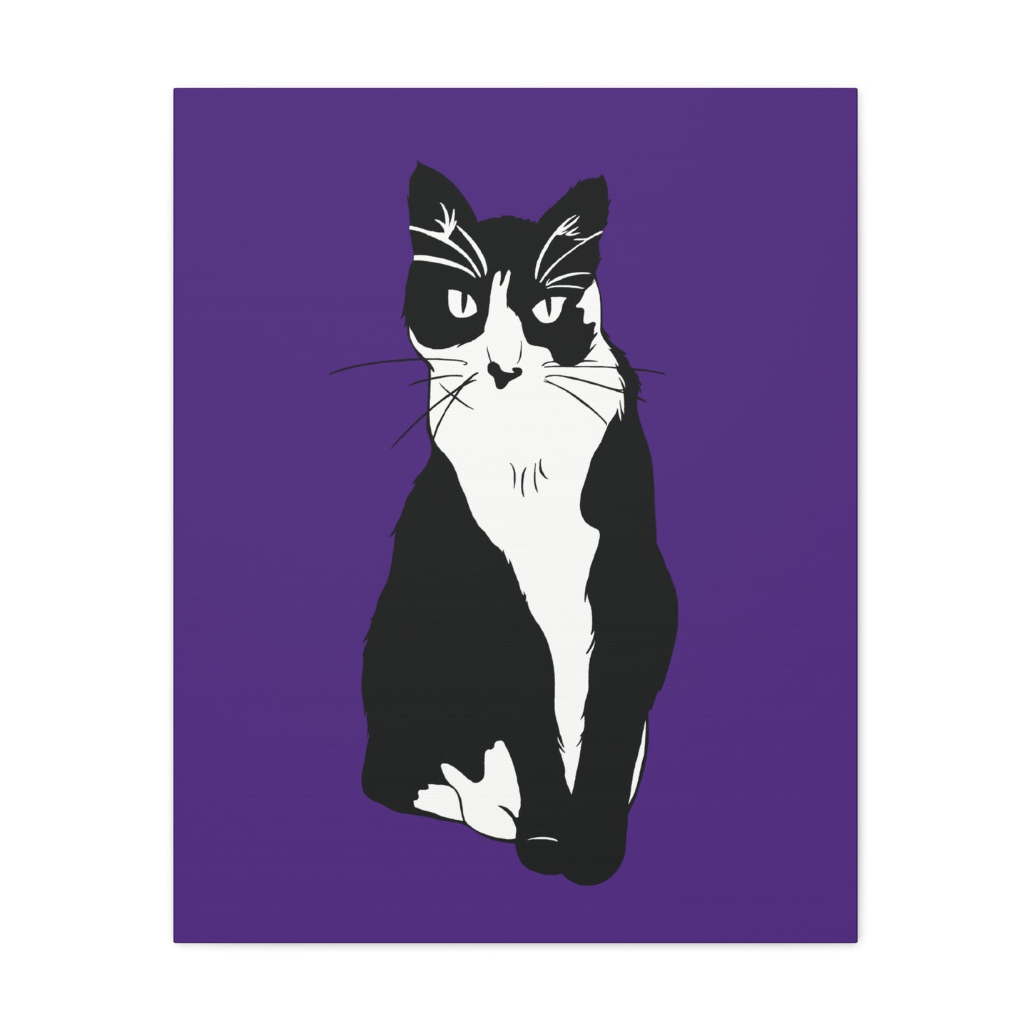 Cat Canvas on Purple (B&W Style Cat) - Cat Drawing Art