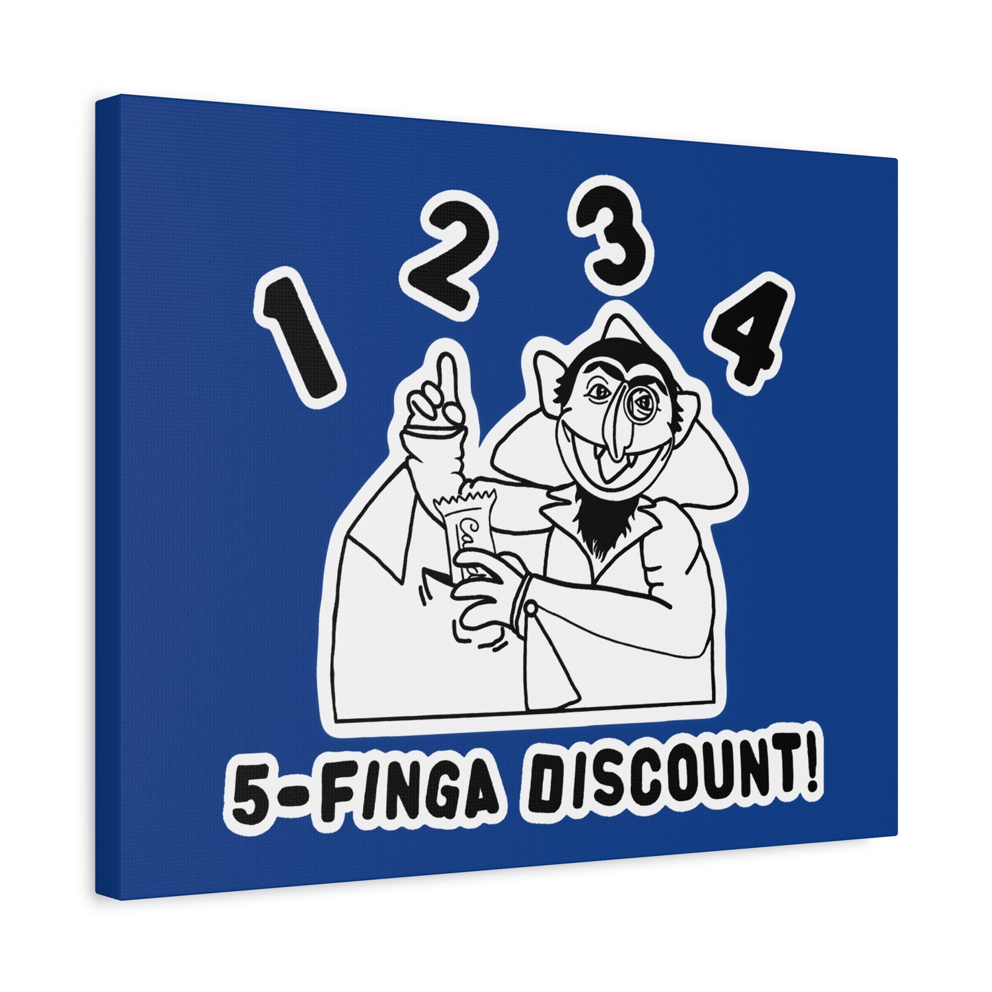 Five Finger Discount Outline Canvas Print Dark Blue - Sesame Street The Count Parody Art Print