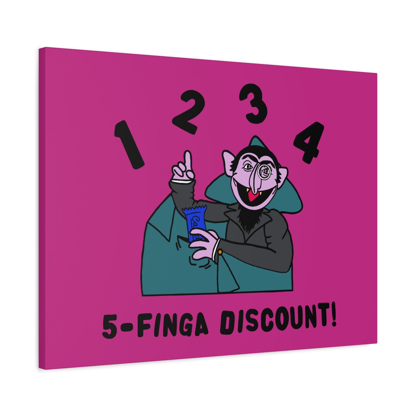 Five Finger Discount Canvas Print Pink - Sesame Street The Count Parody Art Print