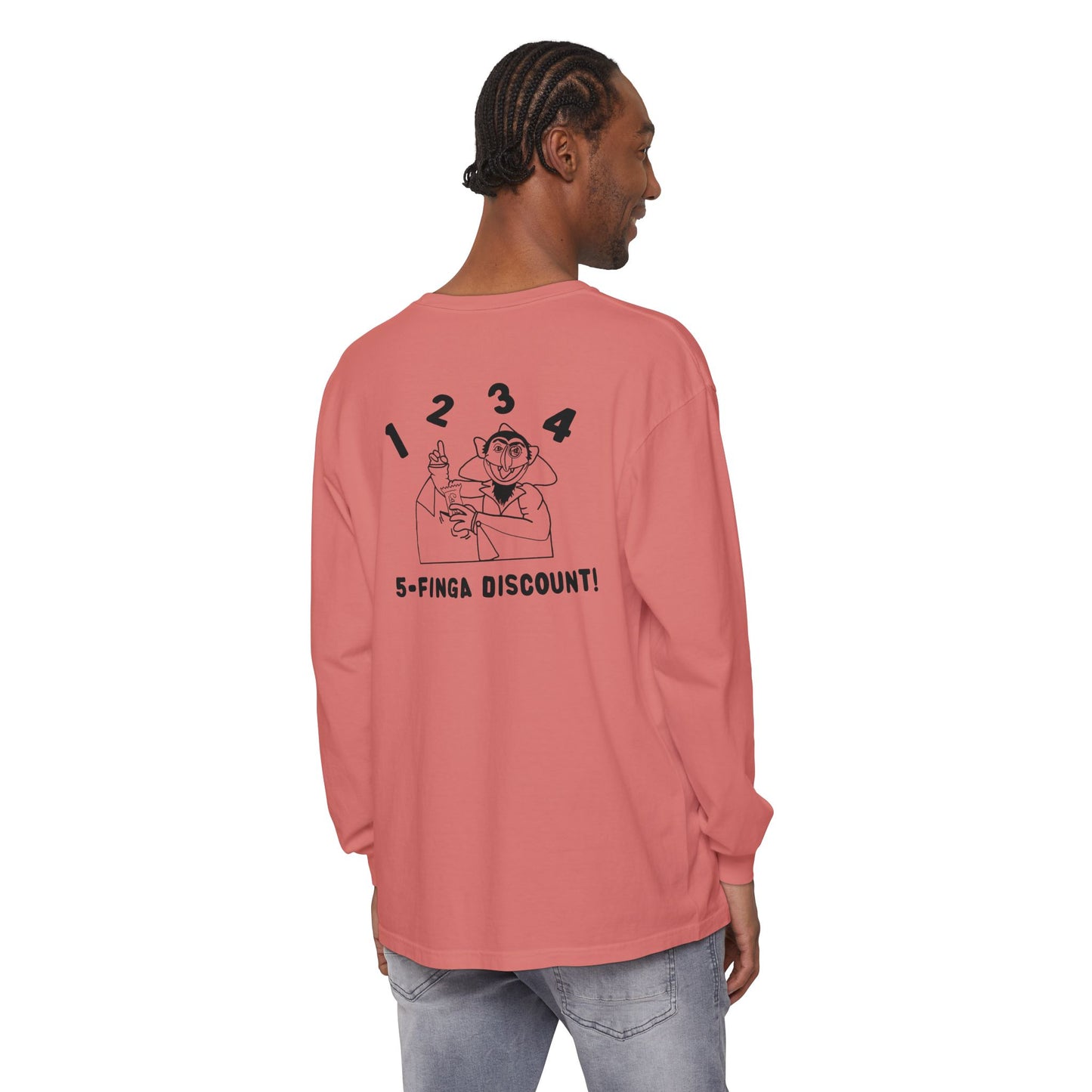 Five Finger Discount Outline Long Sleeve Tee Back Design - Sesame Street The Count Parody Shirt
