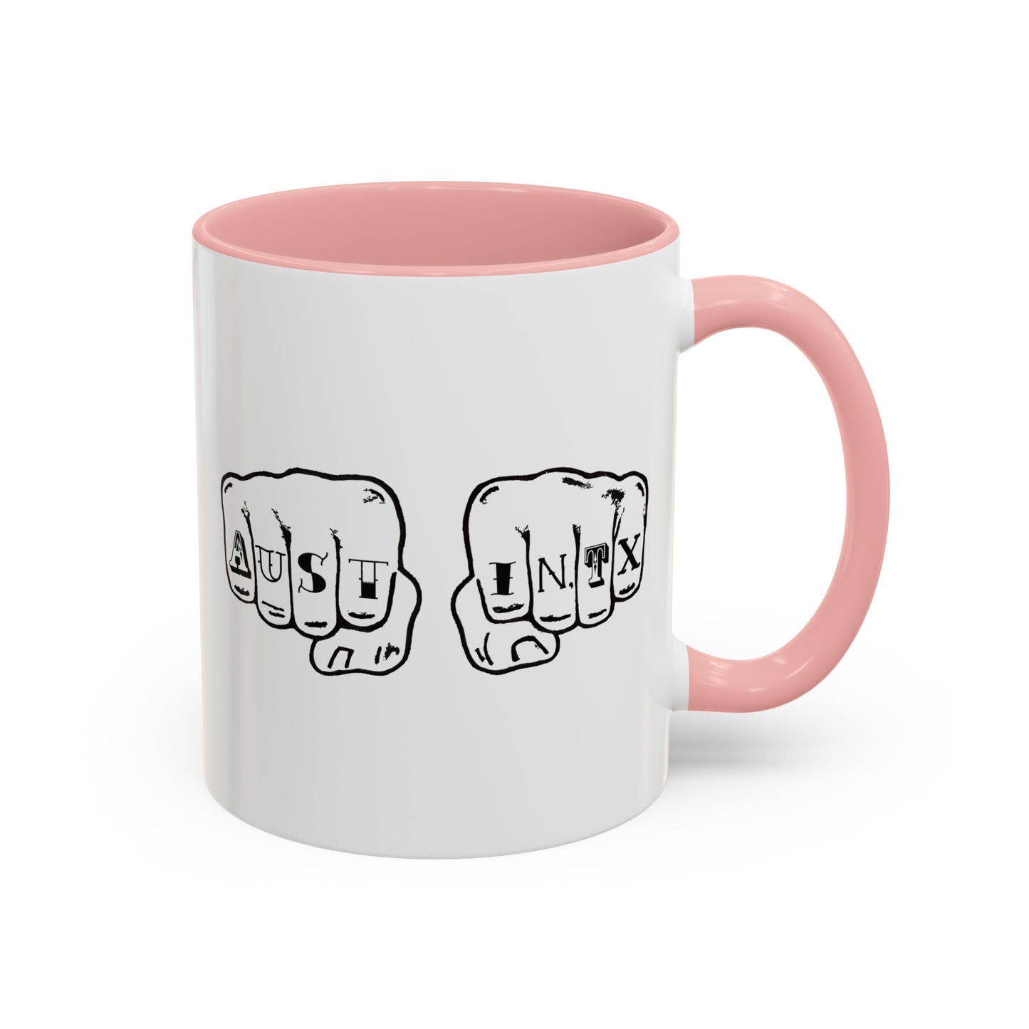 Austin Knuckle Tats Tattooed Fists Accent Mug